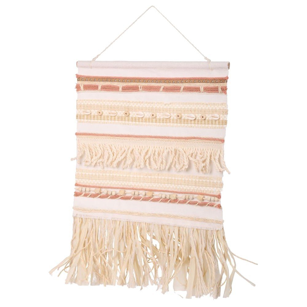 matches21 HOME & HOBBY Dekohänger Stoffbild Stroh Muscheln & Perlen Boho creme-rosa 50x30 cm (1 St), Indoor