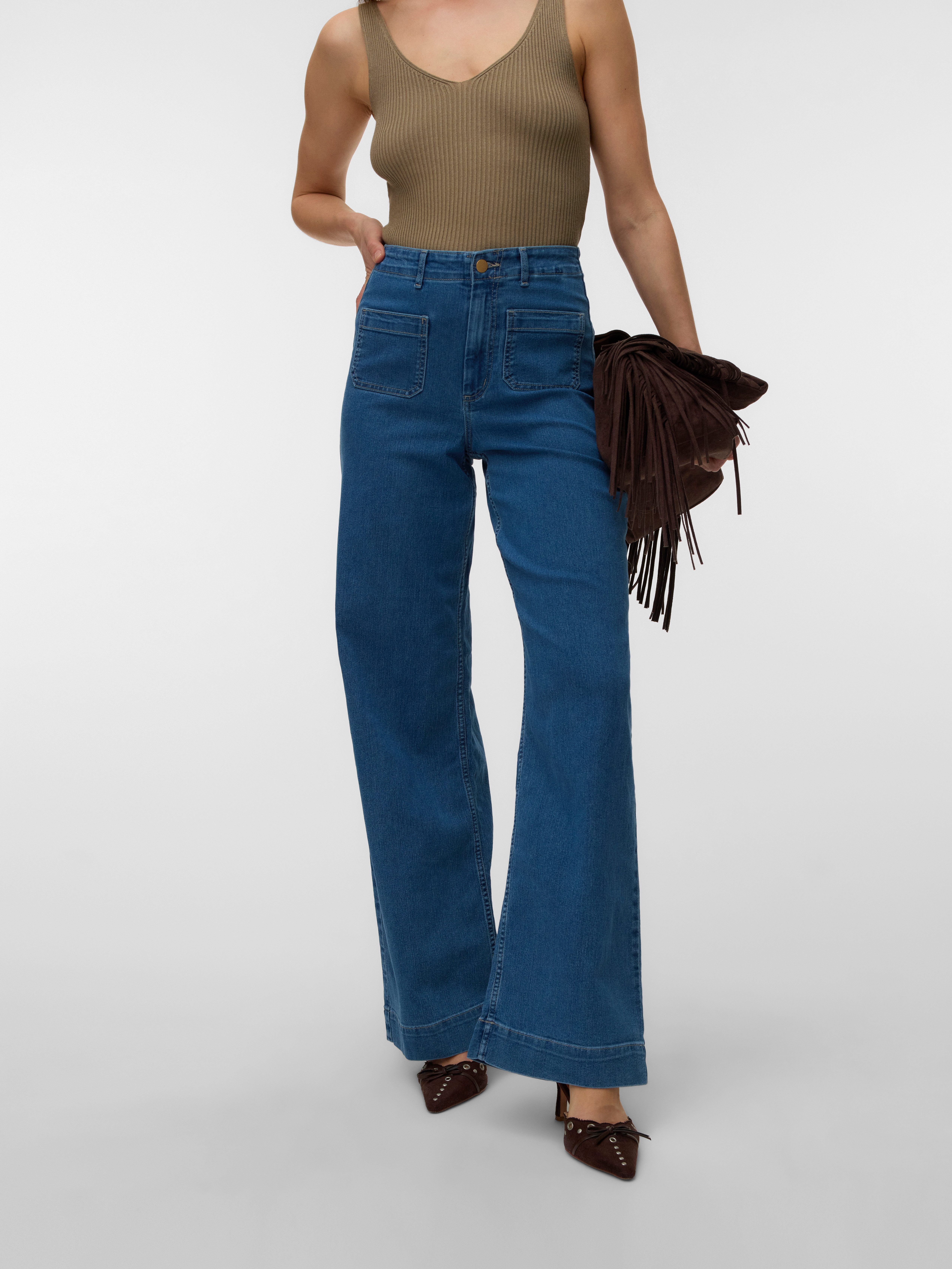 Vero Moda Weite Jeans VMKAYLA HR WIDE POCKET J BLUE MIX NOOS Baumwollmischung, wide fit, high waist
