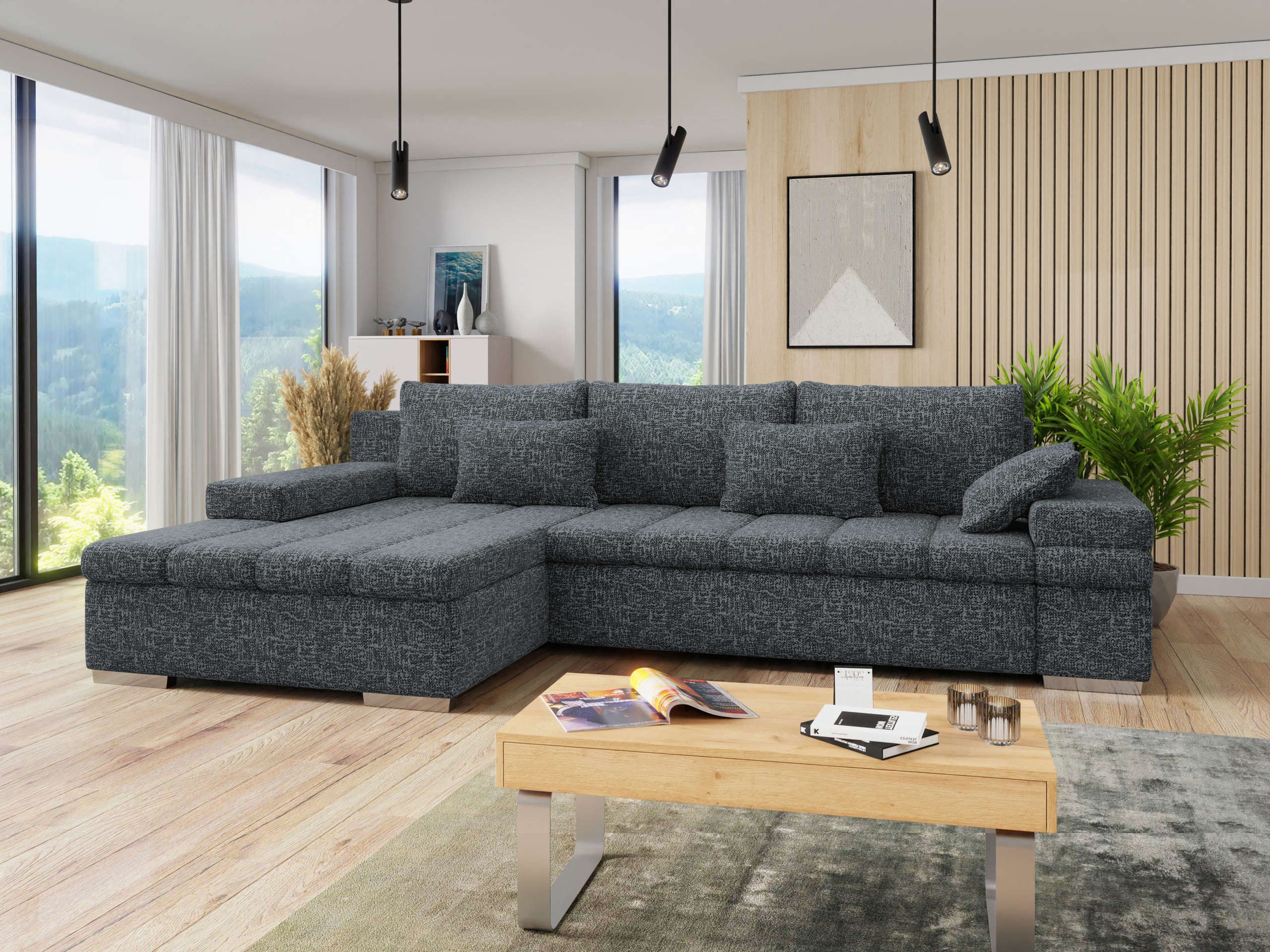 MIRJAN24 Ecksofa Bangkok, mit Bettkasten und Schlaffunktion, L-Form, Wellenfeder, 310x175x83 cm