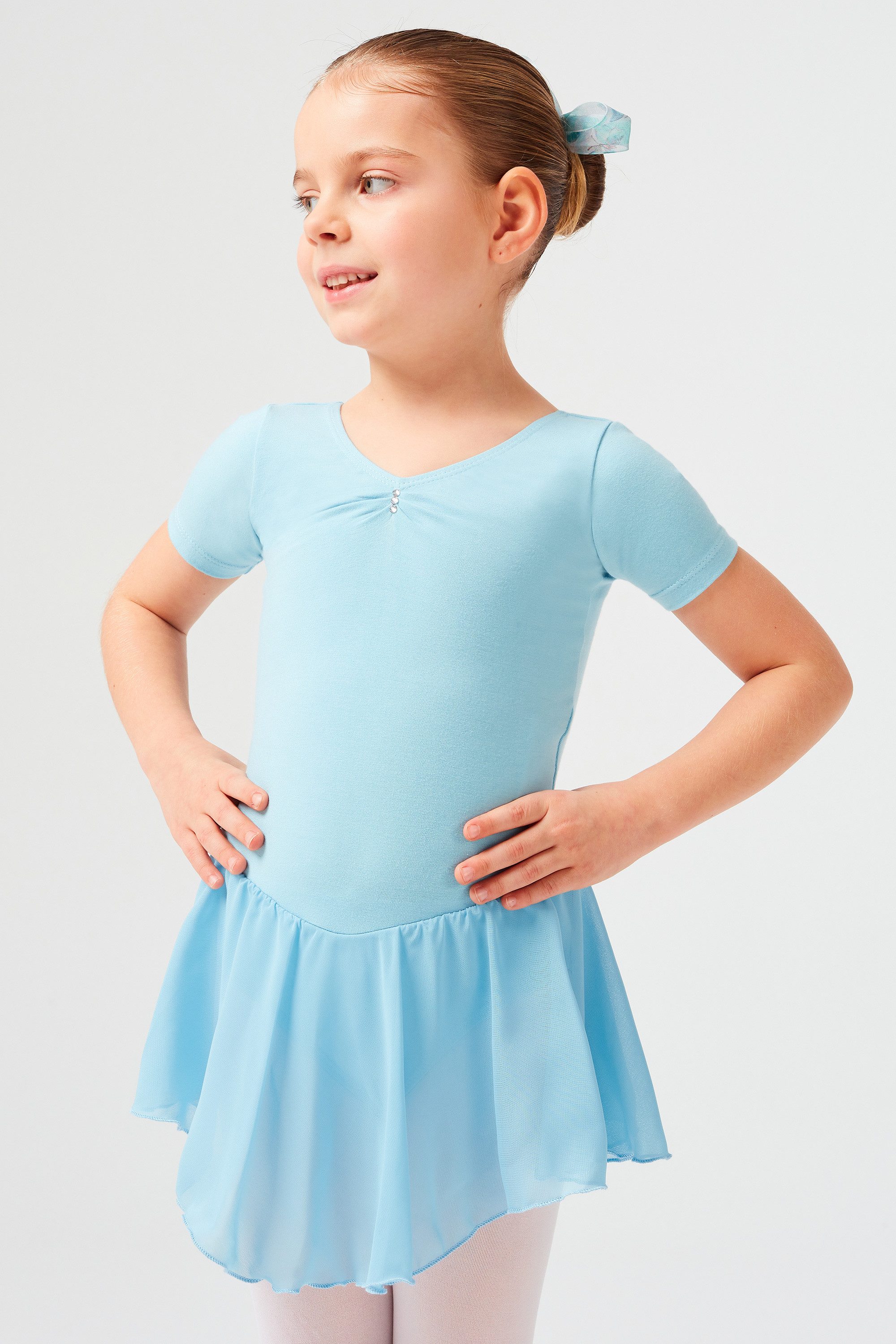 tanzmuster Chiffonkleid Ballettkleid Betty mit Glitzersteinen Mädchen Ballettbody mit Chiffon Röckchen