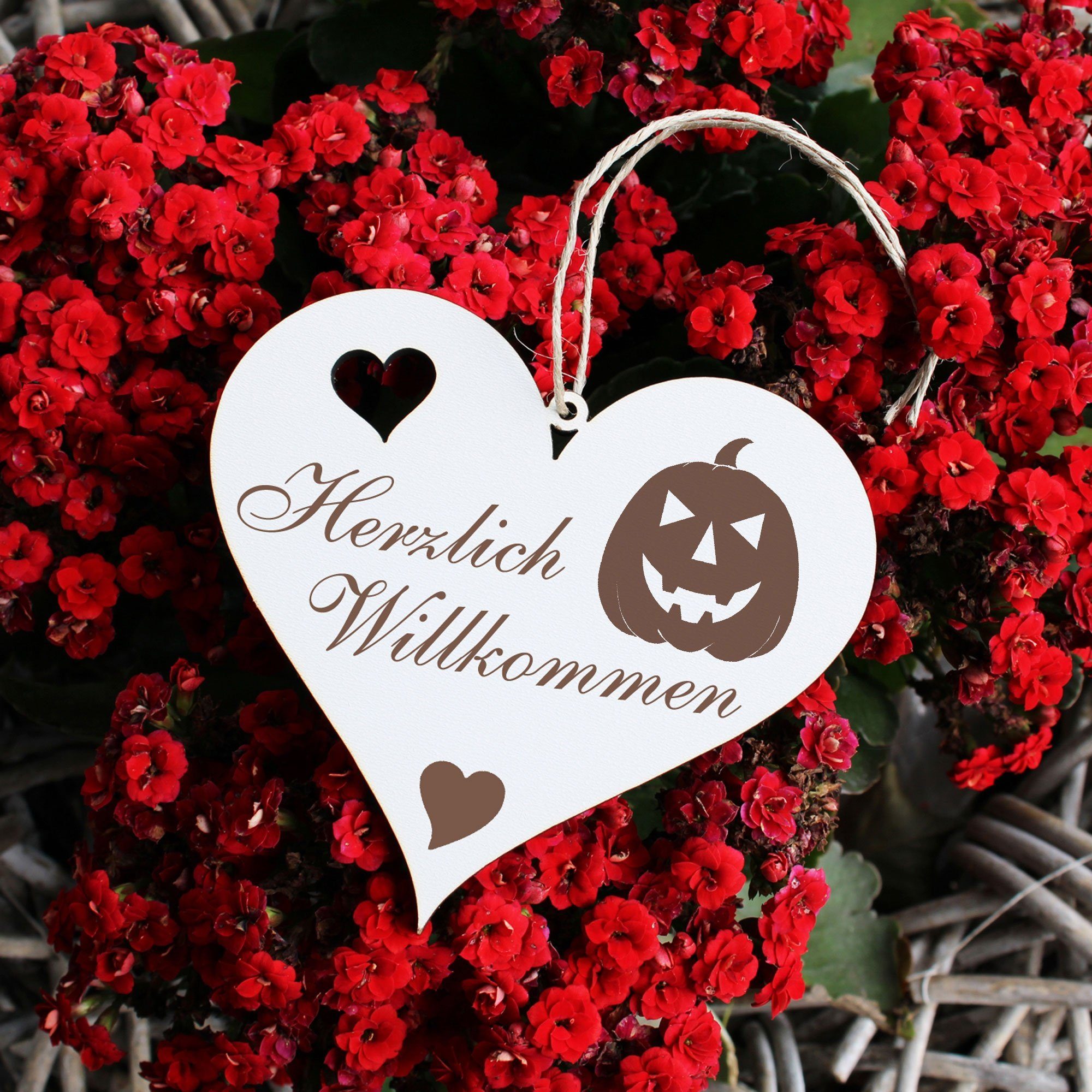 Dekolando Hängedekoration Herzlich Willkommen - Halloween 13x12cm Kürbiskopf 