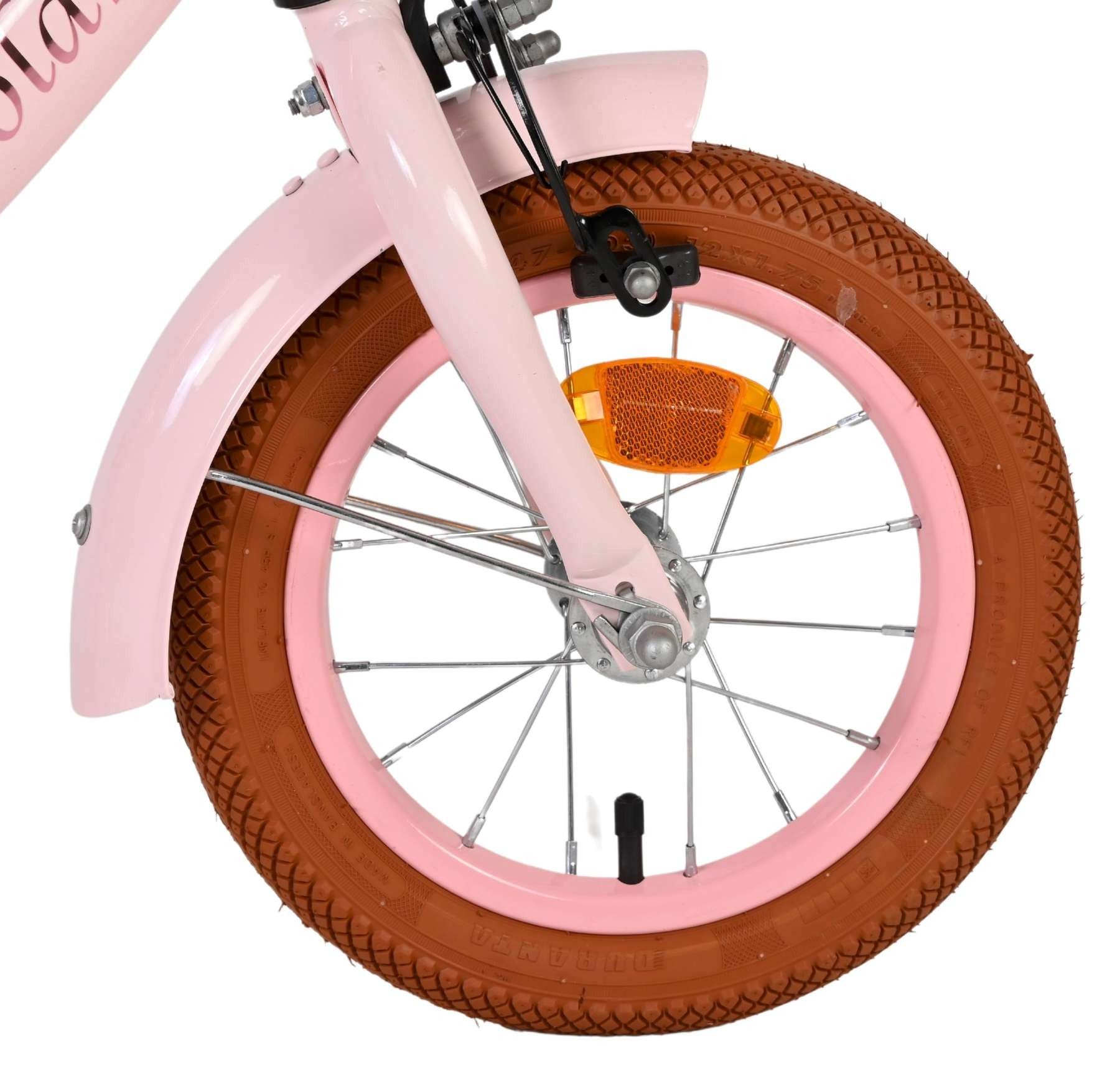 Volare Kinderfahrrad Ashley 12-Zoll Mädchen Rosa – zwei Handbremsen, Kettenkasten, verstellbarer Sattel und Lenker, Luftreifen, inkl. Puppensitz