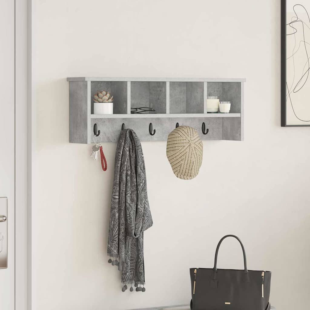 furnicato Garderobenständer Wandgarderobe mit 3 Regalen 75 x 16 x 26 cm Beton Grau, Garderobenständer mit 3 Ablagen und Haken für deinen Flurbereich