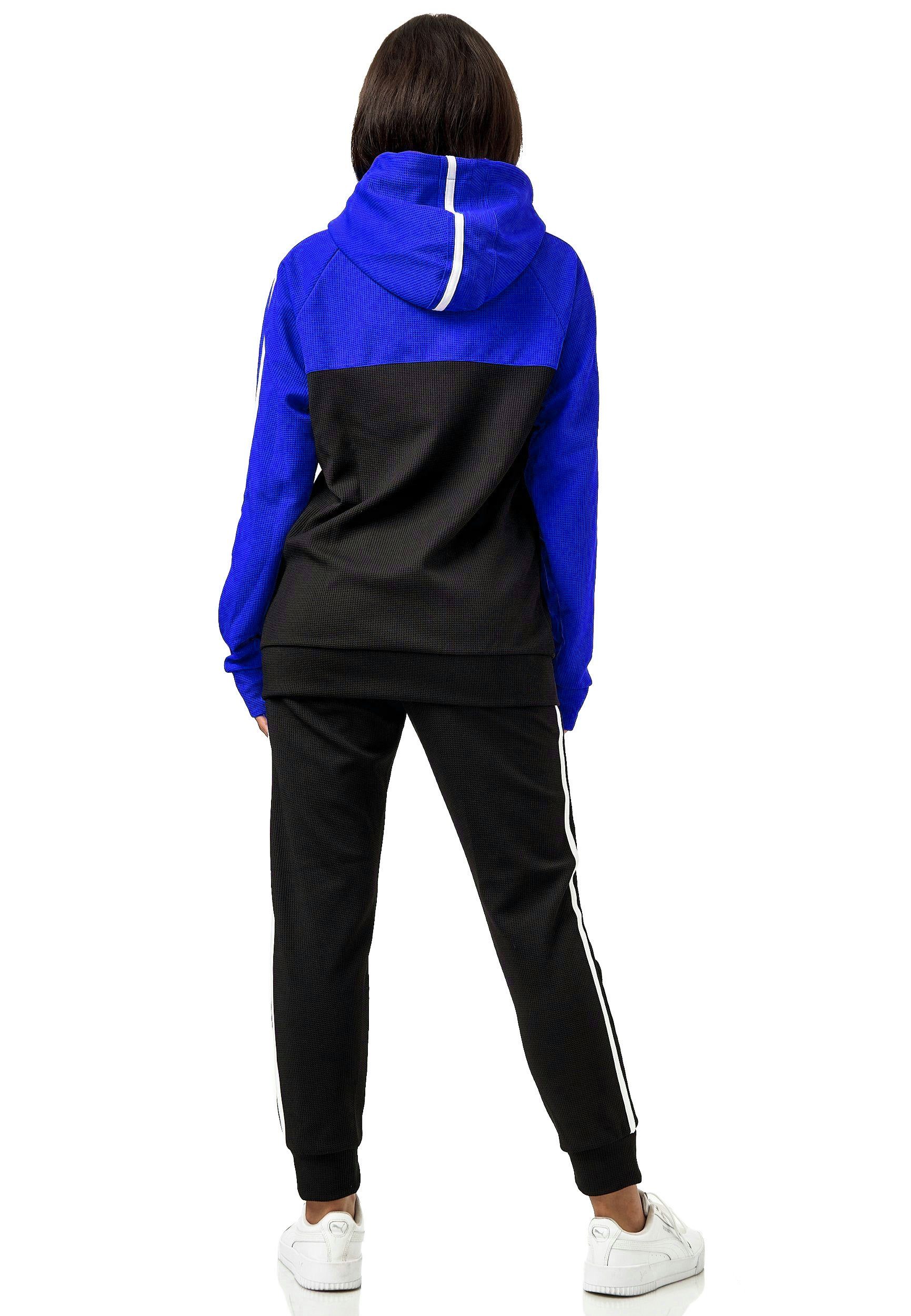 L.gonline Freizeitanzug Damen Jogginganzug Freizeitanzug Sportlich 3750 (Kapuzenjacke mit Reißverschluss, Hose, 2-tlg), mit Streifen