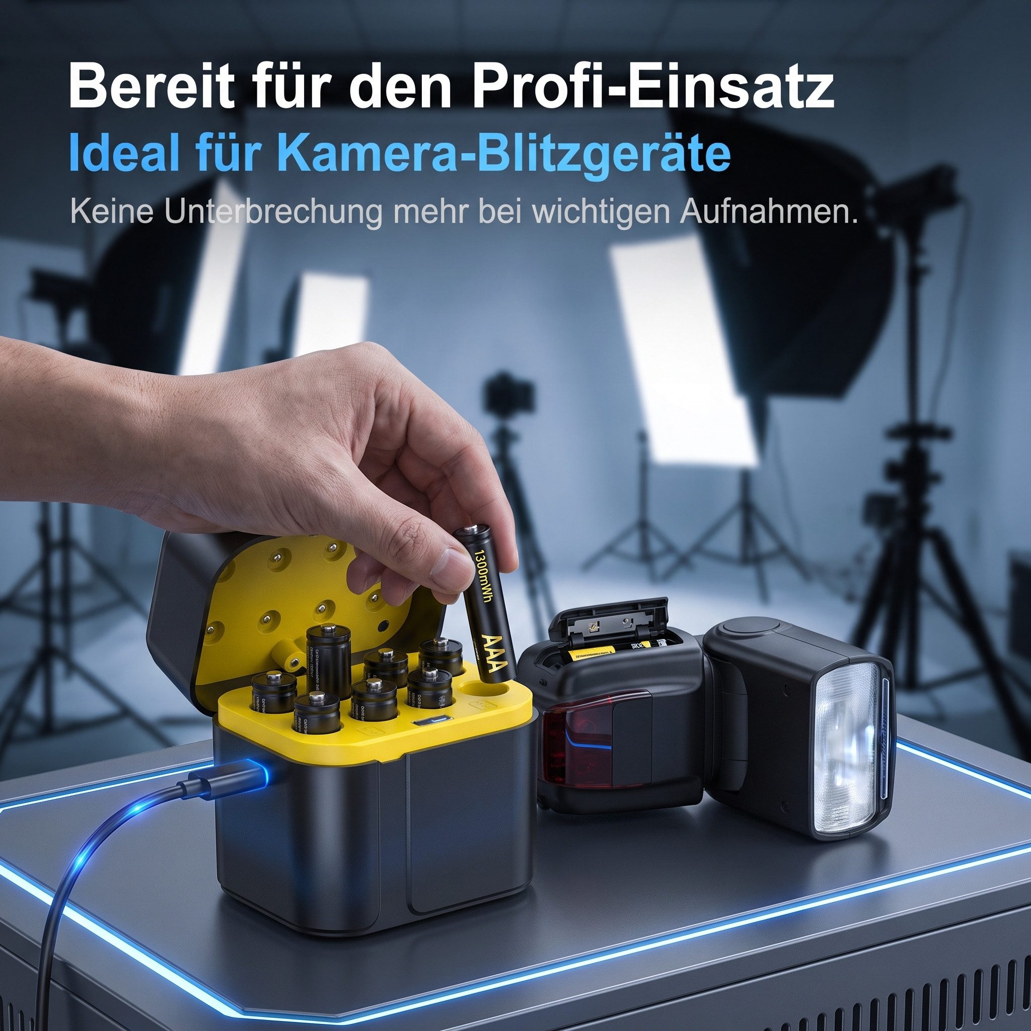 AIMAX AAA Akku wiederaufladbar 1,5V Lithium 8er Set mit Ladegerät Batterie, 8er Set mit Ladegerät & Aufbewahrungsbox