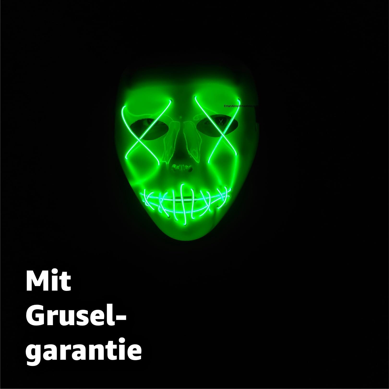 TK Gruppe Verkleidungsmaske LED Horror Maske inspiriert von Purge – mit 3 Leuchtmodi, (Packung), Steubar - drei Lichteffekten