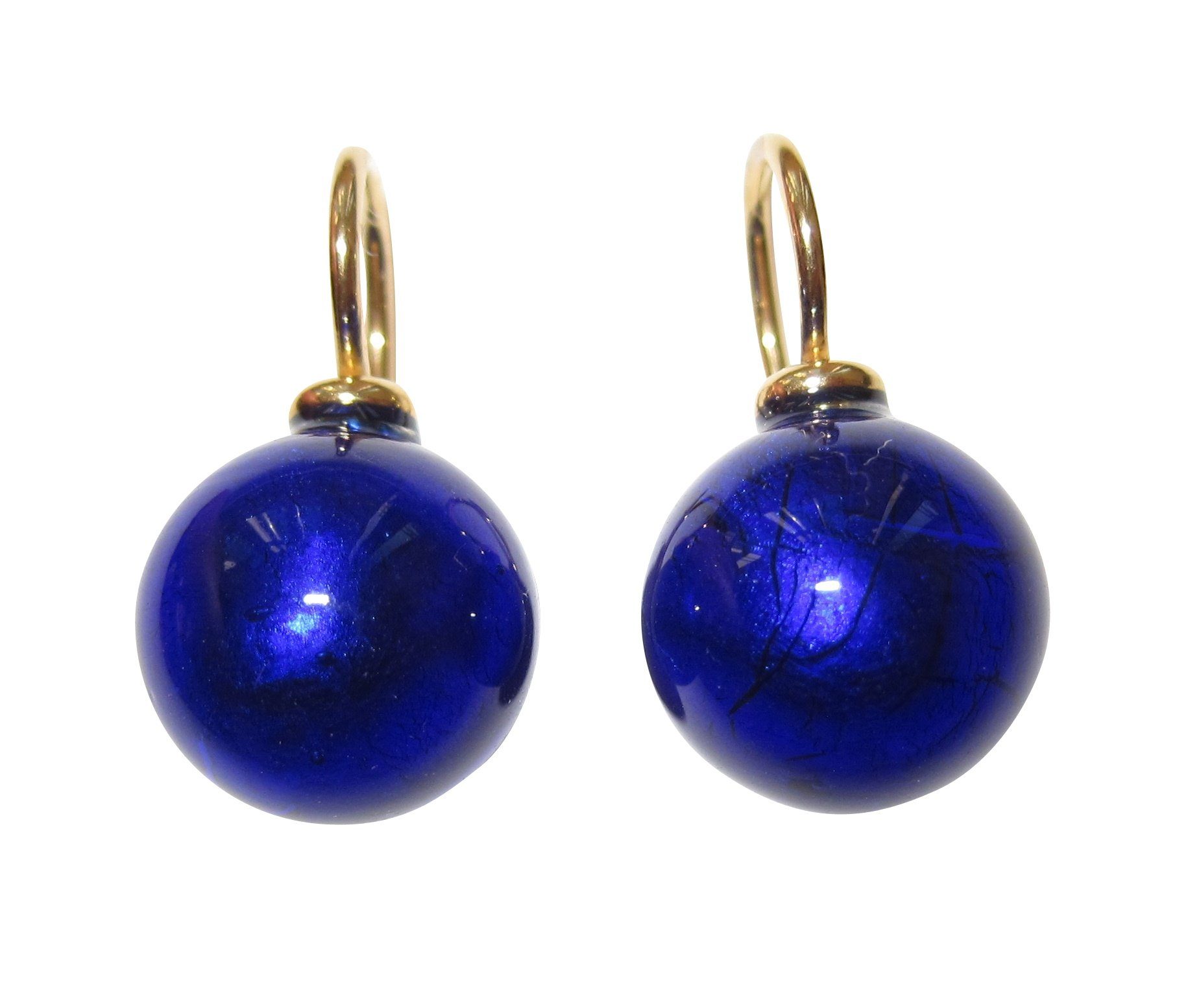 Paar Ohrhänger Murano dunkelblau gold platt. festlich oder casual Handarbeit