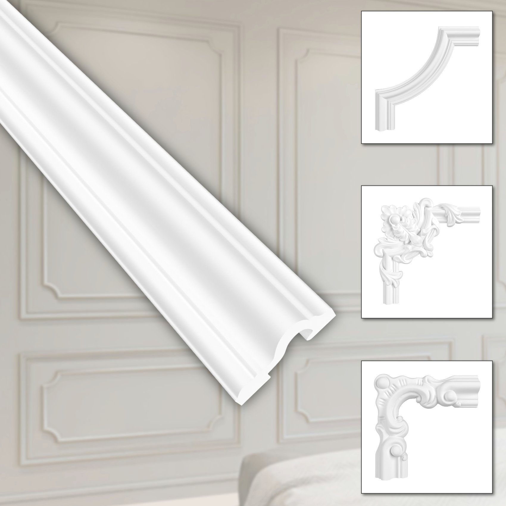 Hexim Zierleiste HCR502, 2 Meter / 1 Leiste, HEXIM Stuckleisten aus HDPS Styropor - extrem widerstandsfähig, schneeweiß & modern (2 Meter HCR502) Wandkasetten Stuckrahmen Rahmung Wandvertäfelung HCR502 - 32 x 16 mm