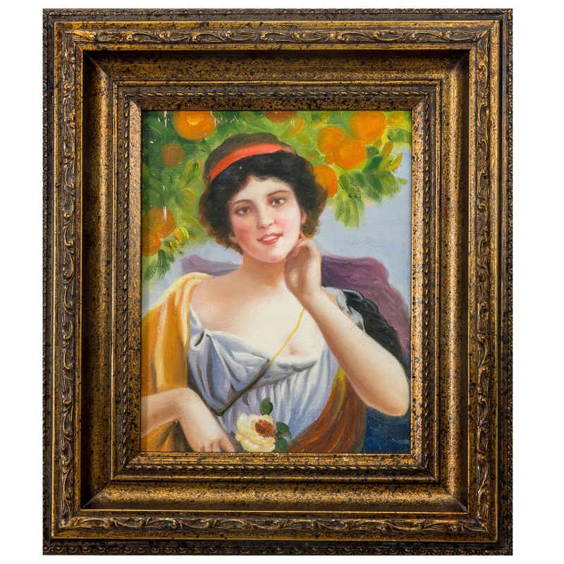 Aubaho Ölgemälde Original Gemälde Frau Blume Orangen Ölgemälde mit Rahmen Ölbild Antik-