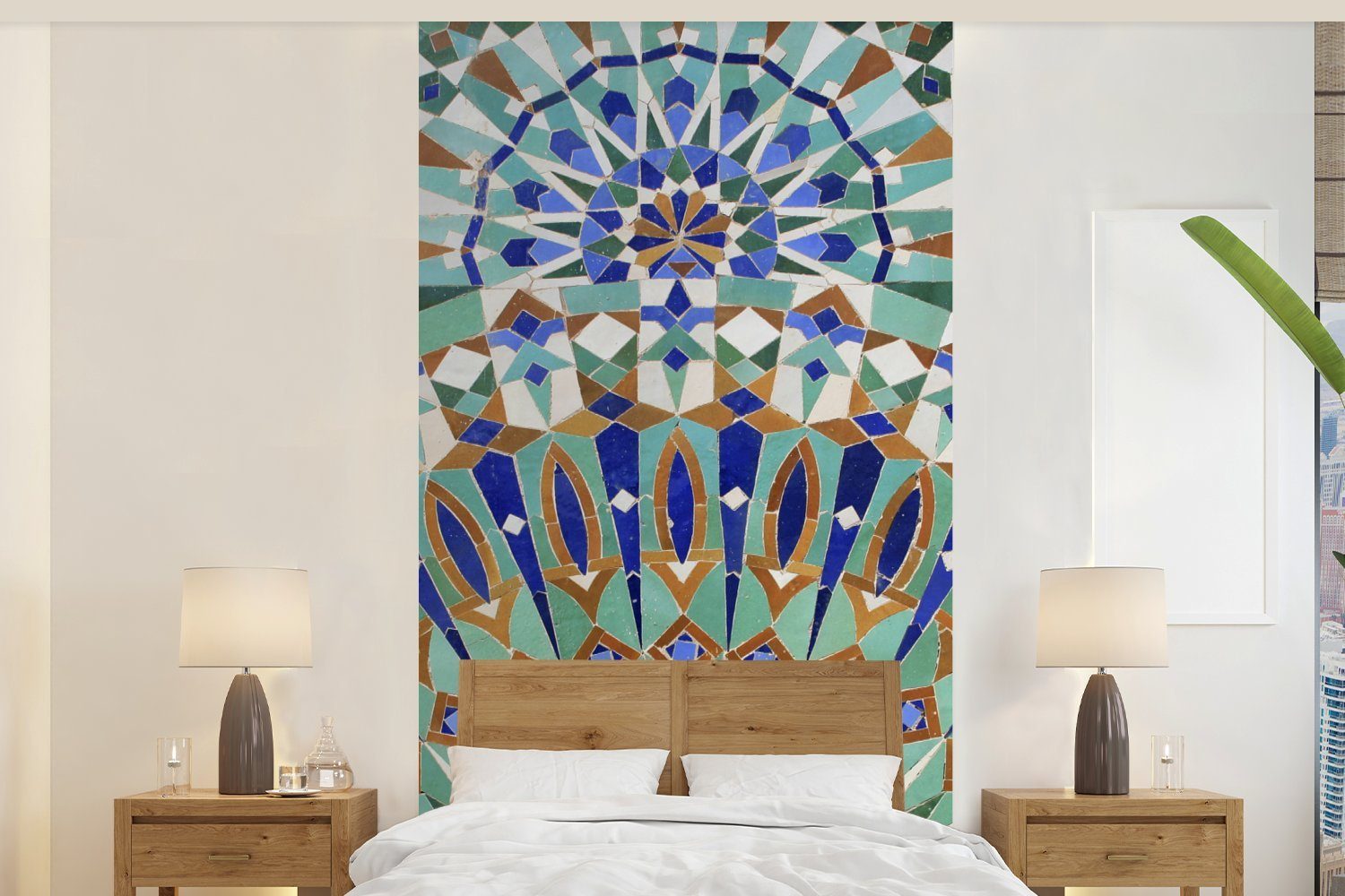MuchoWow Fototapete Eine marokkanische Mosaikwand mit verschiedenen Formen, Matt, bedruckt, (2 St), Vliestapete für Wohnzimmer Schlafzimmer Küche, Fototapete