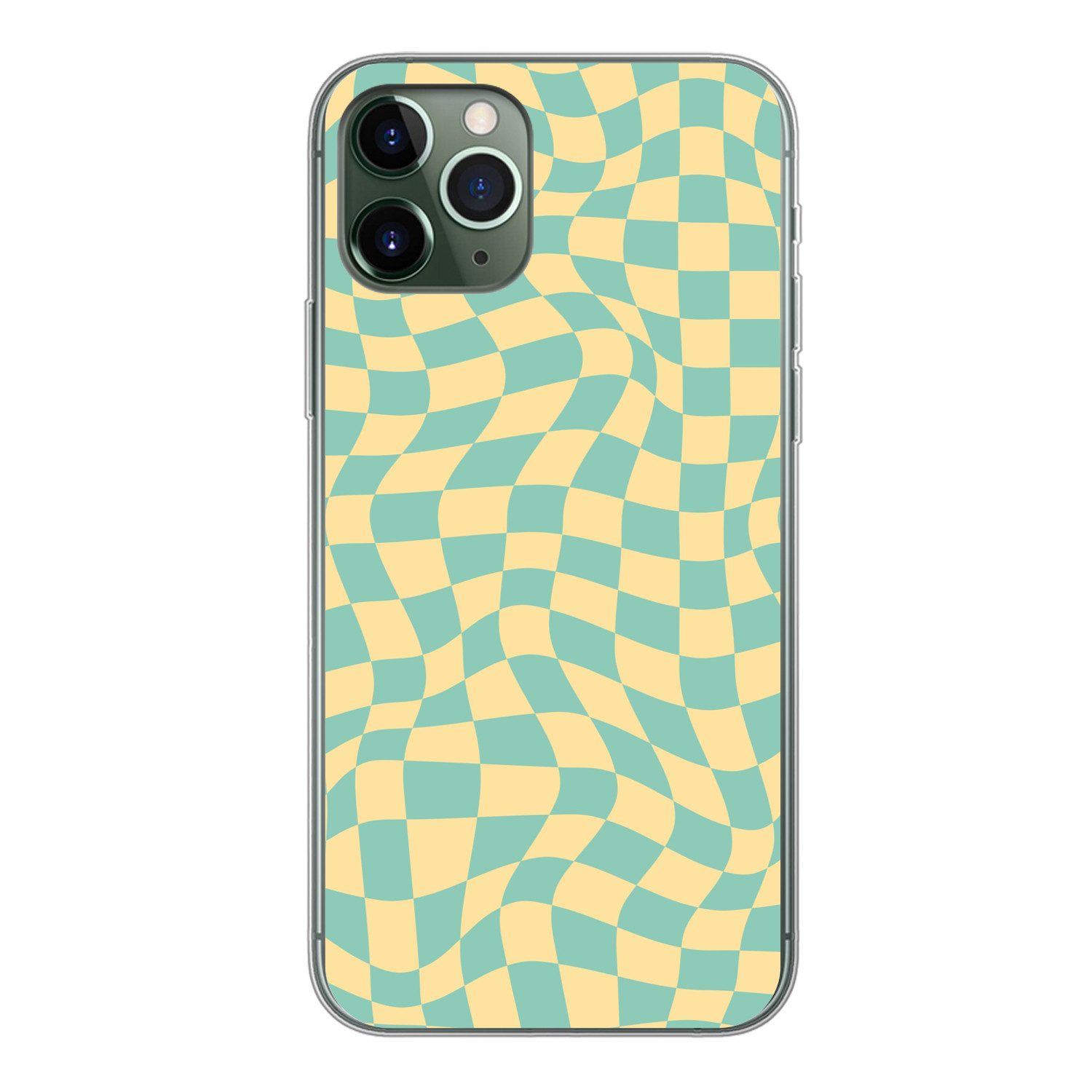 MuchoWow Handyhülle für Apple iPhone 11 Pro Quadratisches Muster - Gelb - Blau - Wellenlin, Smartphone-Bumper, Print, Handy Schutzhülle Dünn
