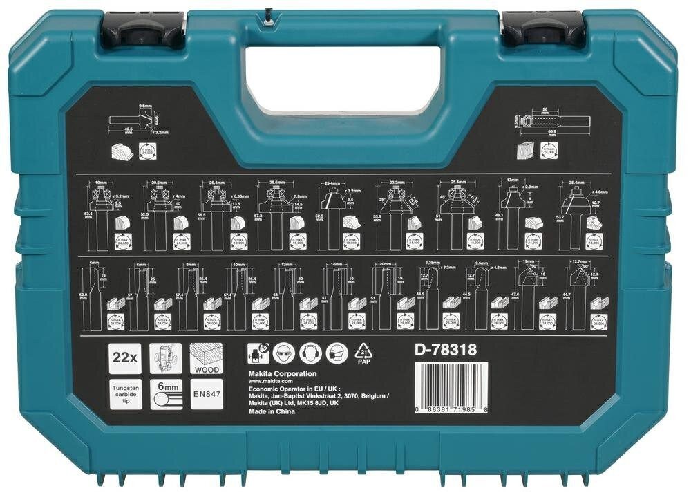 Makita Fräser-Set FRÄSERSATZ 22tlg 6mm UNIVERSAL