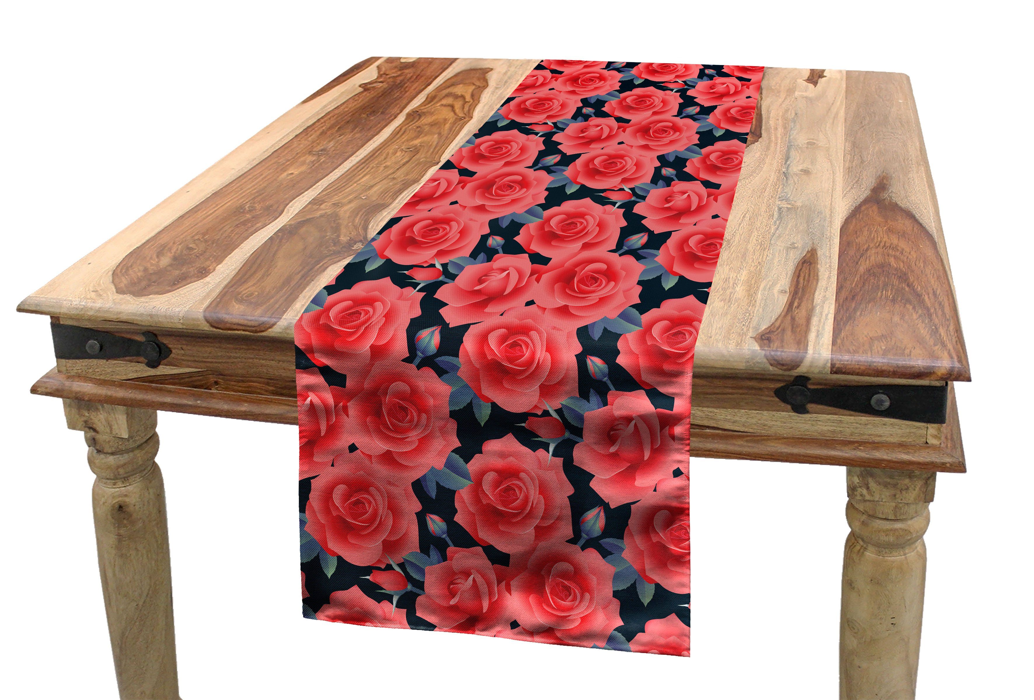 Abakuhaus Tischläufer Rechteckiger Romantische Esszimmer Tischläufer, Dekorativer Küche Blüten-Knospen Blumen