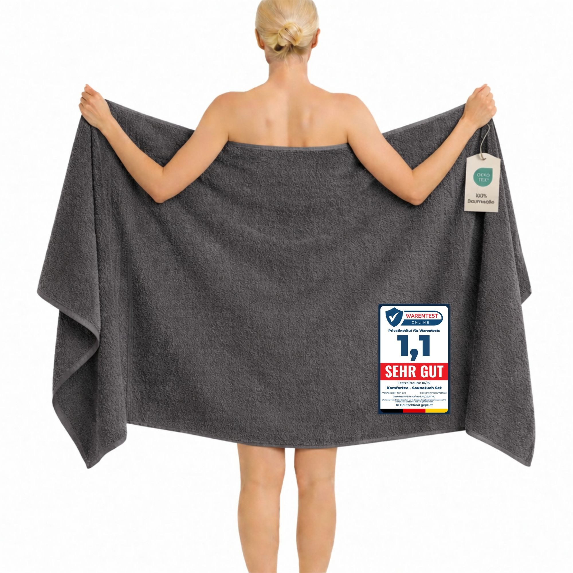Komfortec Saunatuch 100x200 cm Badetuch aus 100% Baumwolle, Frottee (1-St), extra Große, Schnelltrocknend