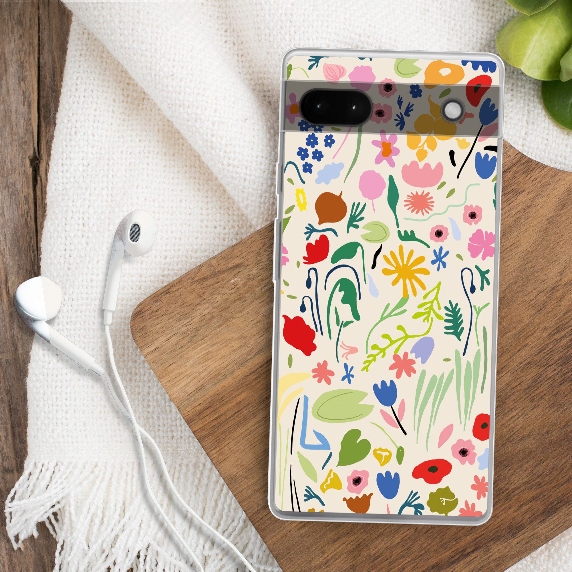 MuchoWow Handyhülle für Google Pixel 6a Blumen - Muster - Pflanzen, Phone Case, Silikon, Schutzhülle Dünn