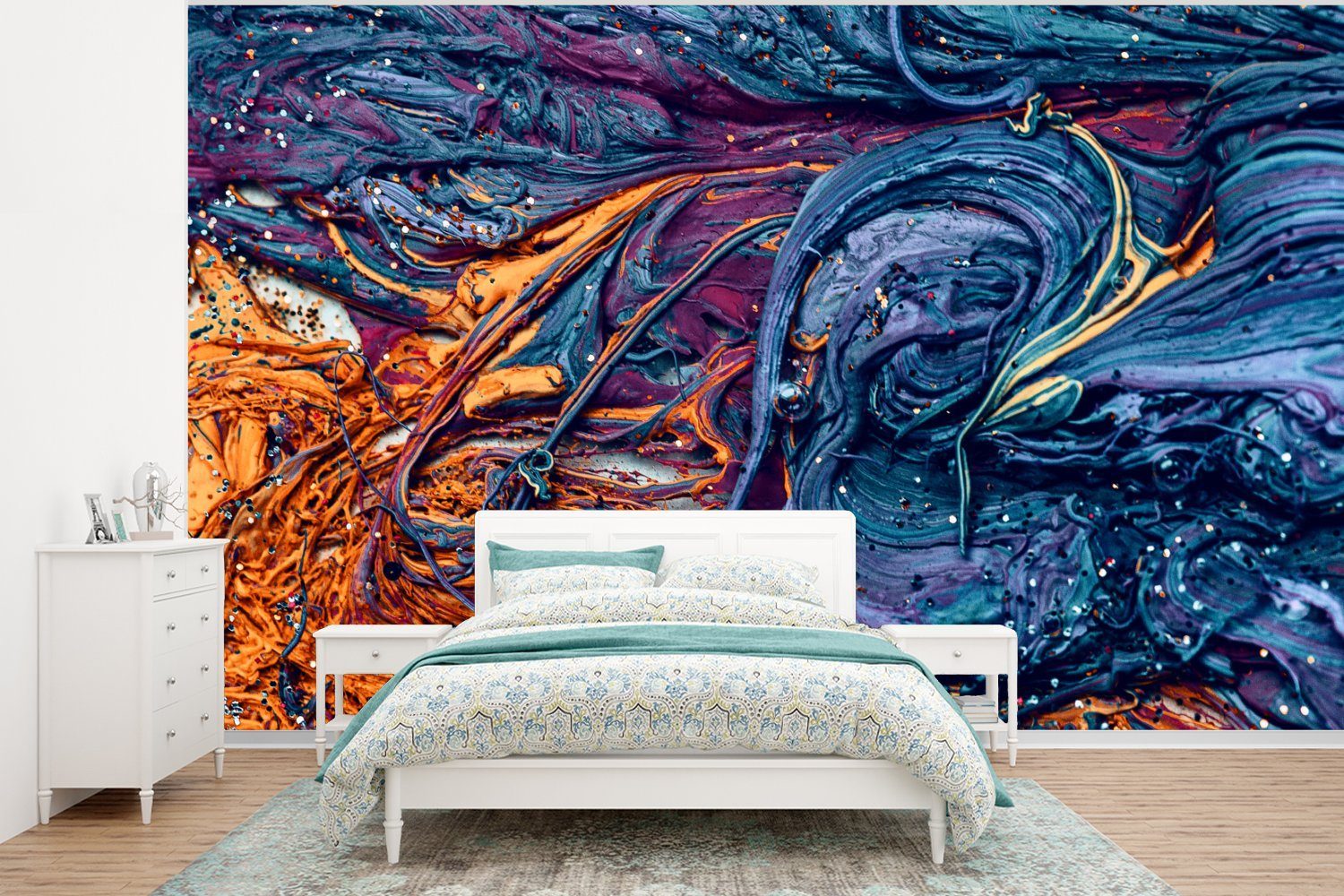 Orange - Matt, - Wohnzimmer, Blau, Vinyl Kinderzimmer, Farbe St), Wallpaper für bedruckt, Schlafzimmer, Fototapete MuchoWow (6 - Marmor Tapete