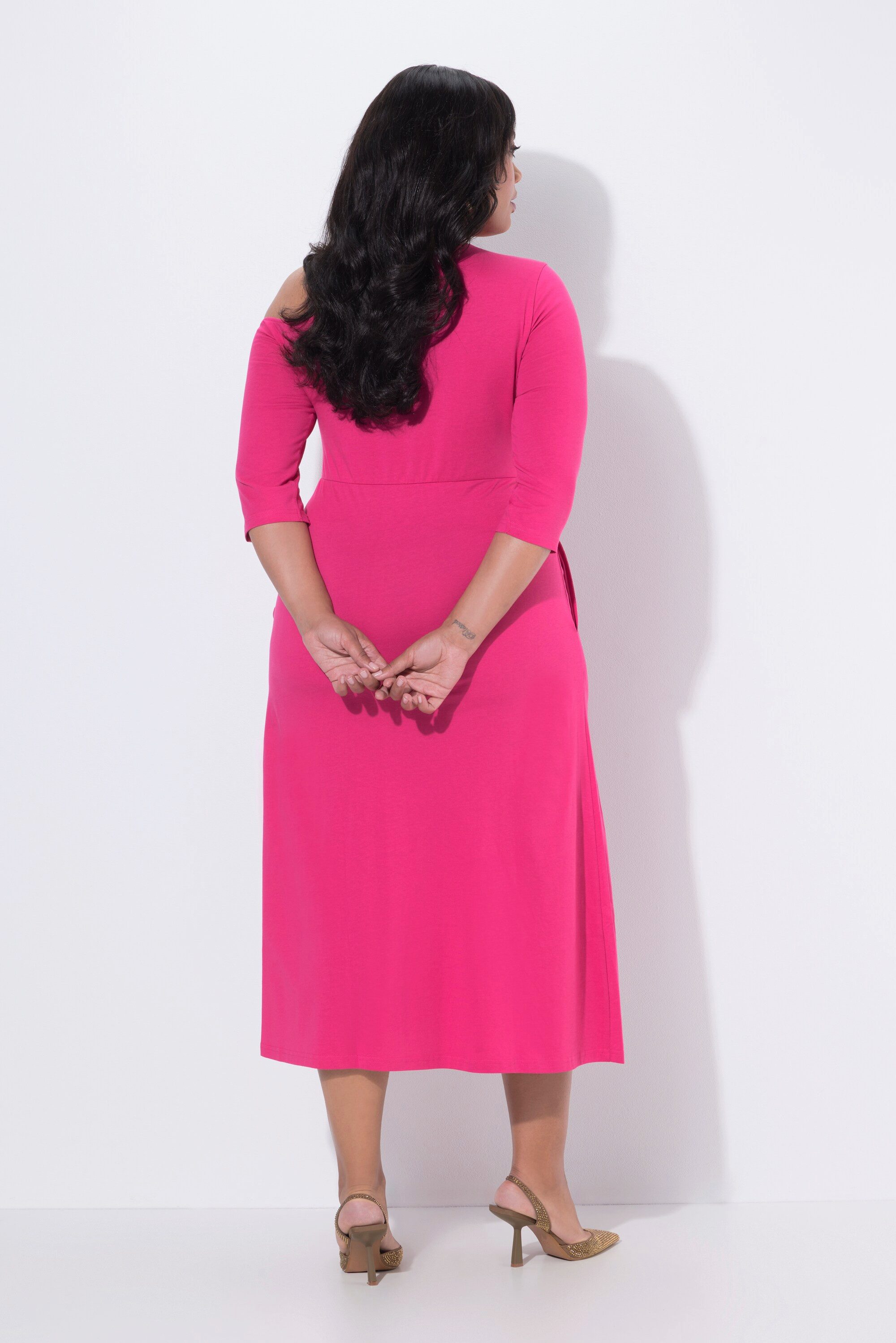 Ulla Popken Maxikleid Maxikleid links schulterfrei A-Linie 3/4-Arm
