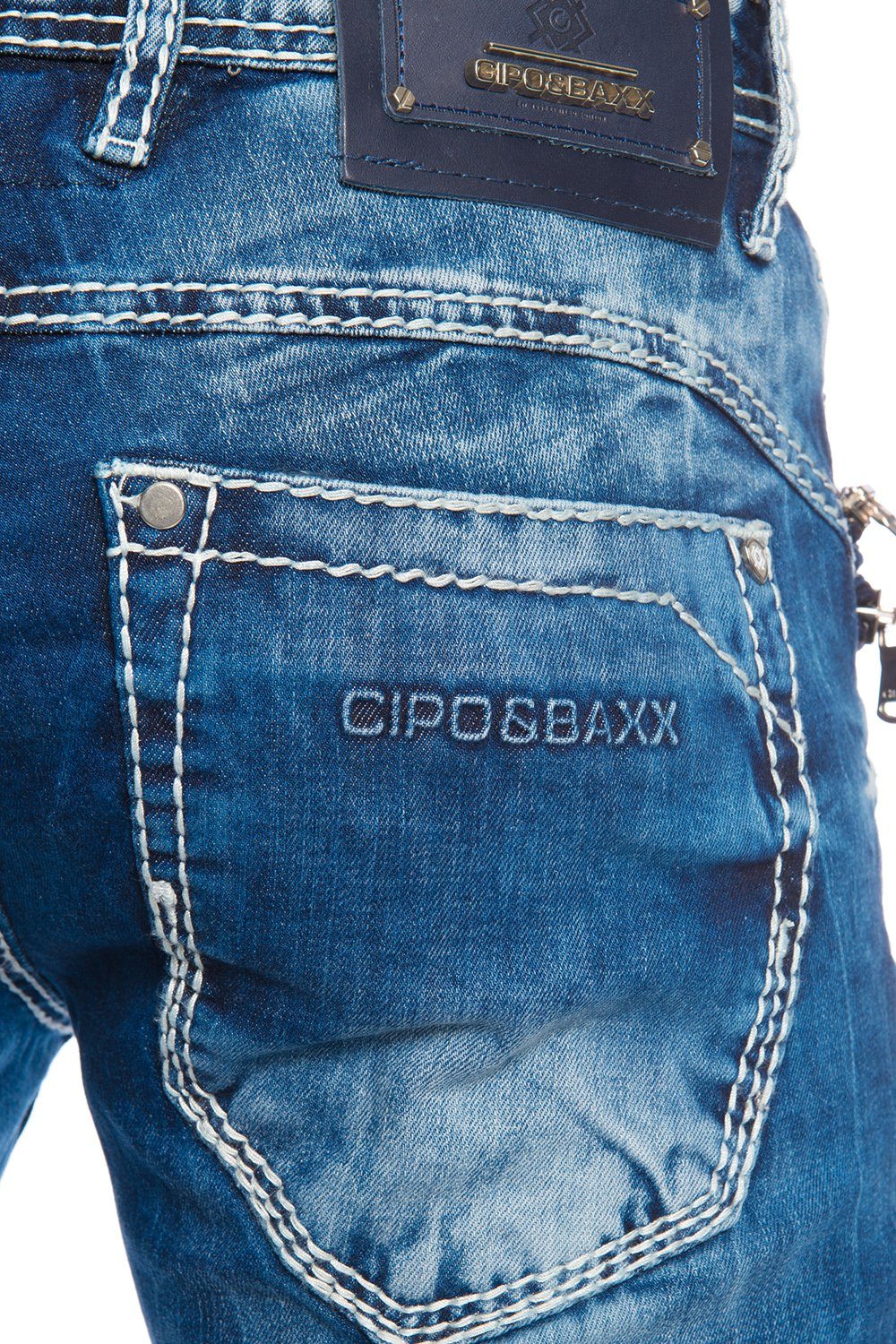 Hose Jeans Herren Dicke Cipo weiße Zierreißverschlüsse Baxx Slim-fit-Jeans Zippern und mit & Kontrastnähte