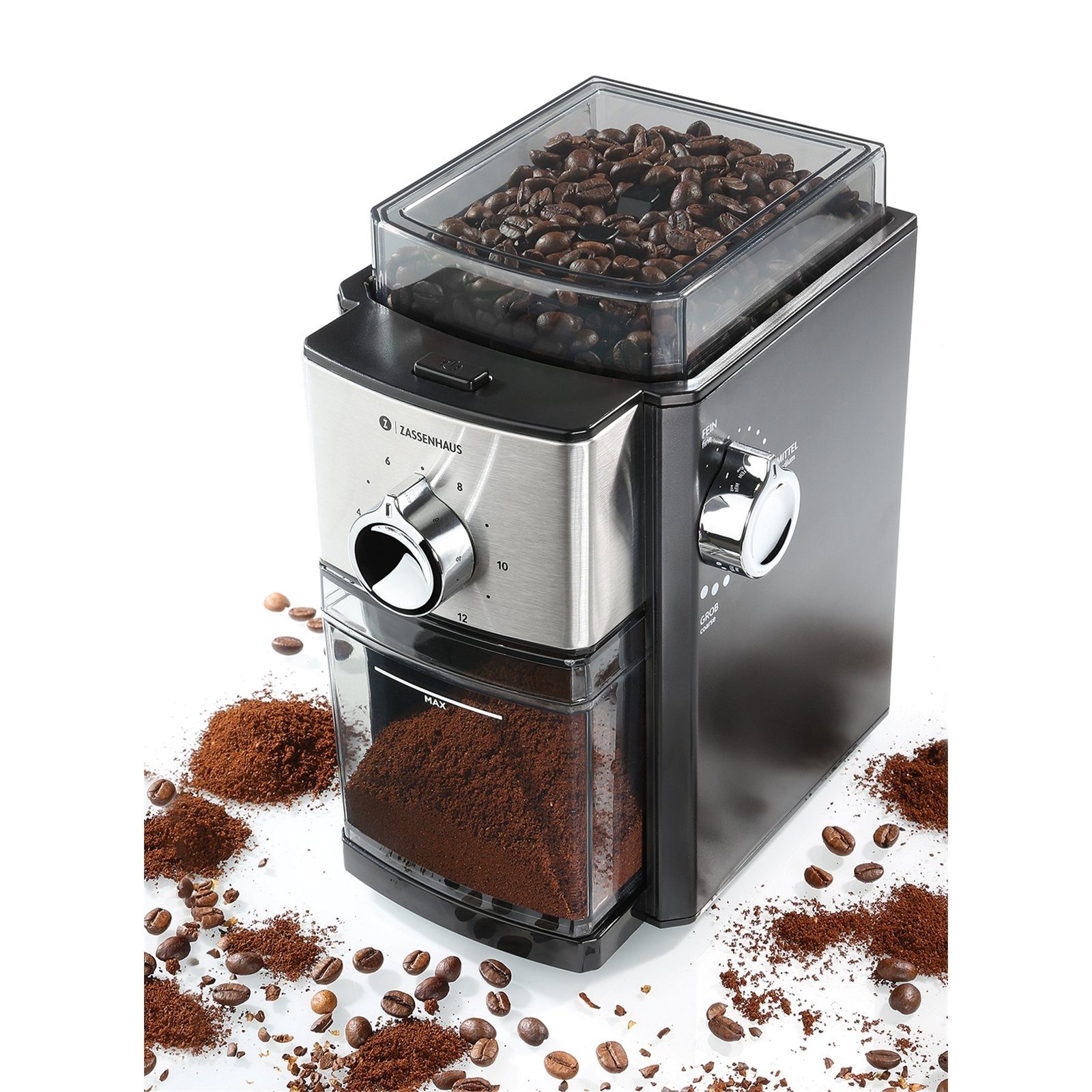 automatische Kaffeemühle STEEL, Scheinmahlwerk Elektrische ZASSENHAUS Mühle aus gehärtetem Kaffeemühle KINGSTON Stahl,