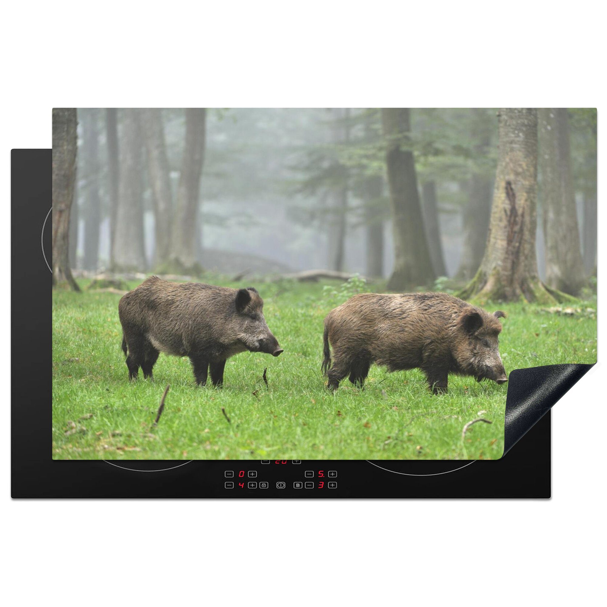 MuchoWow Herdblende-/Abdeckplatte Wildschwein - für - 81x52 küche, cm, tlg), Wald Vinyl, Induktionskochfeld Tier, Ceranfeldabdeckung Schutz (1 die