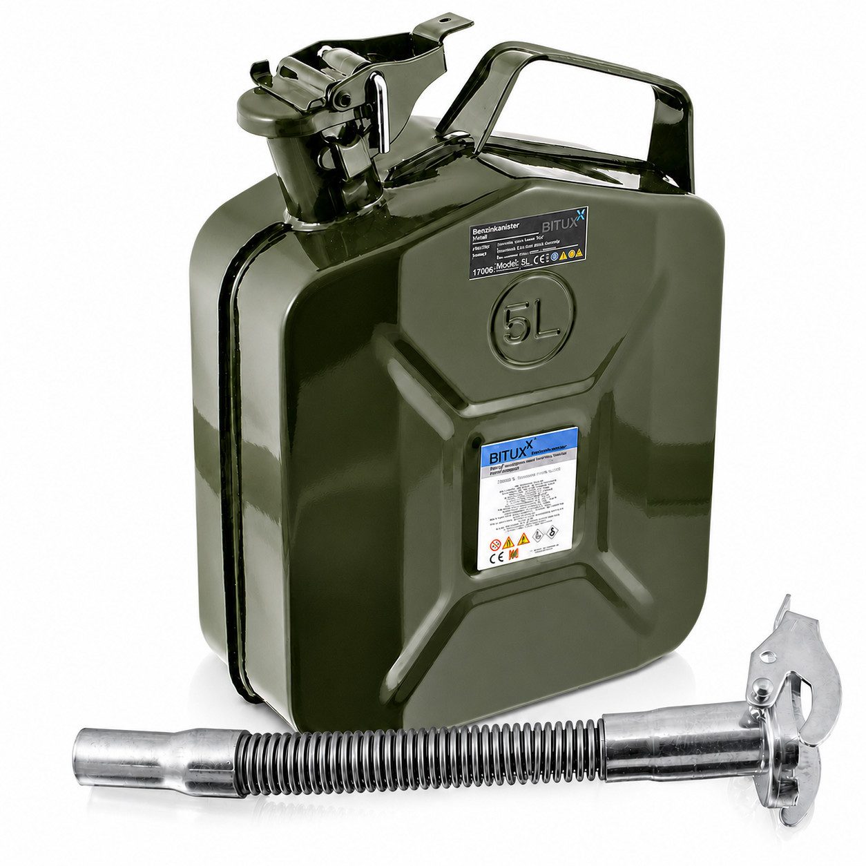 Bituxx Benzinkanister Metall 5 Liter mit Metall Einfüllstutzen Flexibel (2 St., MS-17595)