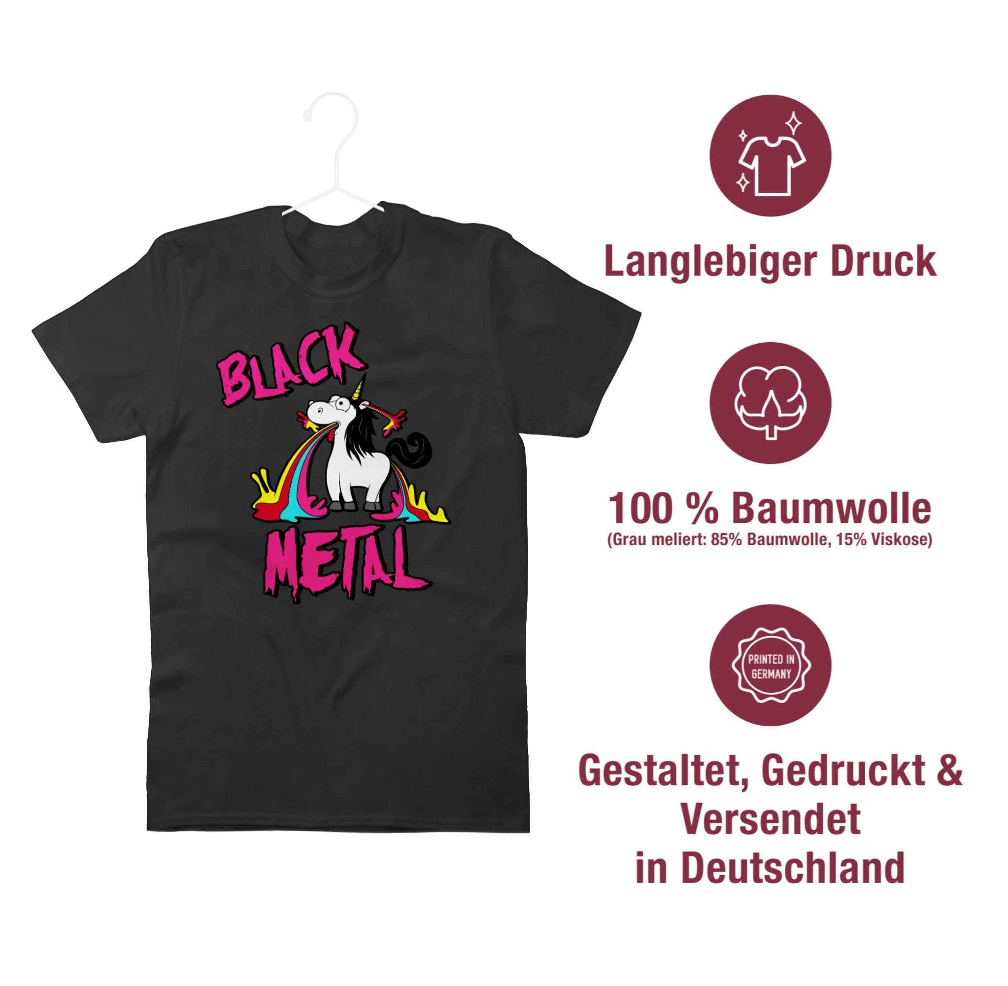 Shirtracer T-Shirt Black Metal Einhorn Einhorn 1 Geschenk Schwarz