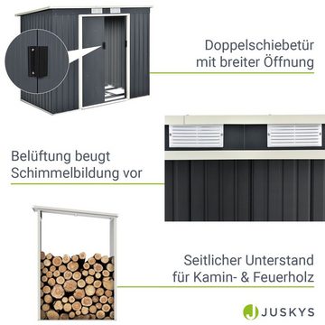 Juskys Gartenhaus M rechts, BxT: 213x130 cm, mit Holzunterstand rechts & Fundamentrahmen, wetterfest, stabil