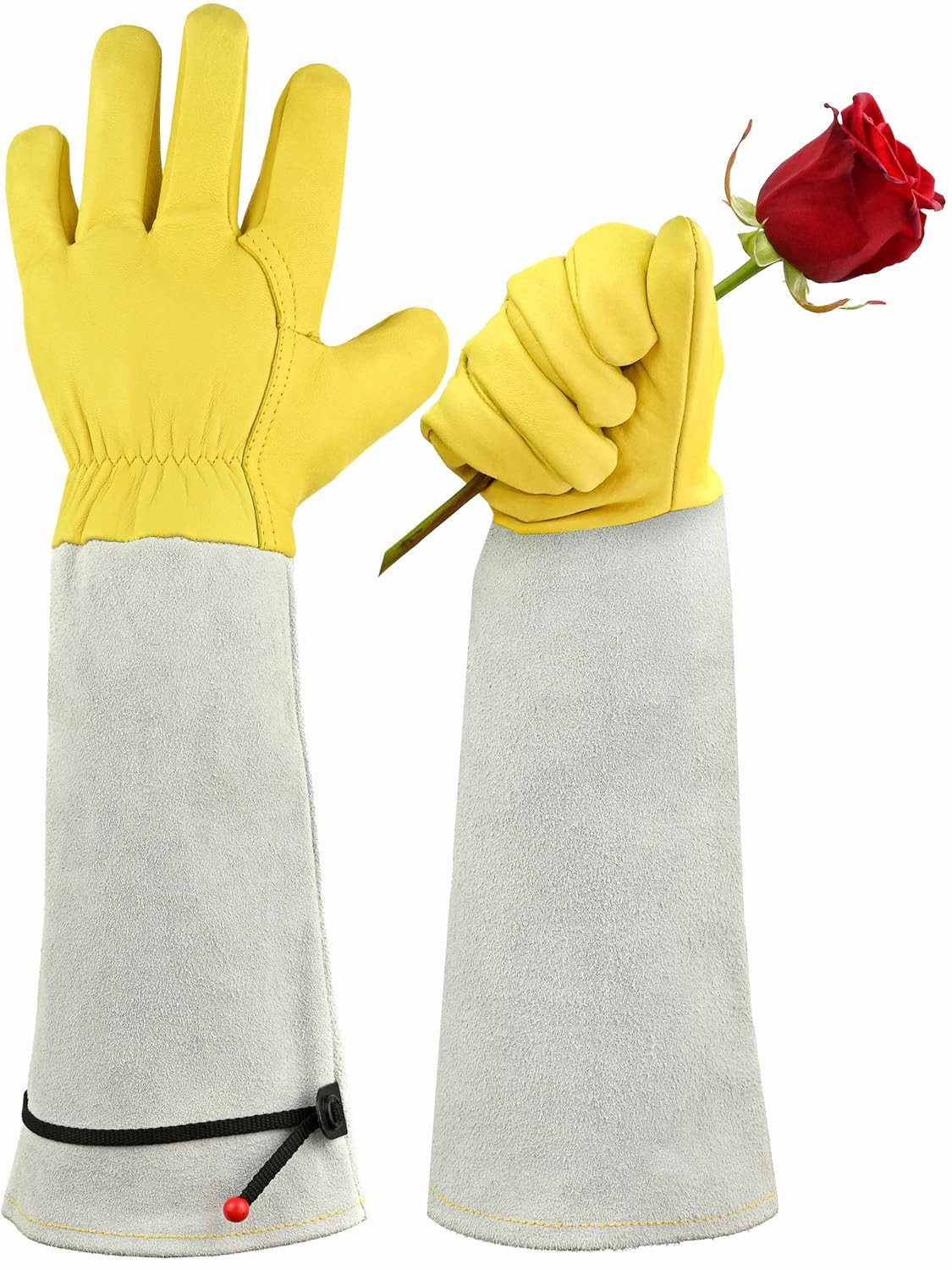Praknu Gartenhandschuhe Rosenhandschuhe Dornenfest L (Packung, 2-St) EN 388 Zertifiziert - Verstellbare Manschetten - Leder