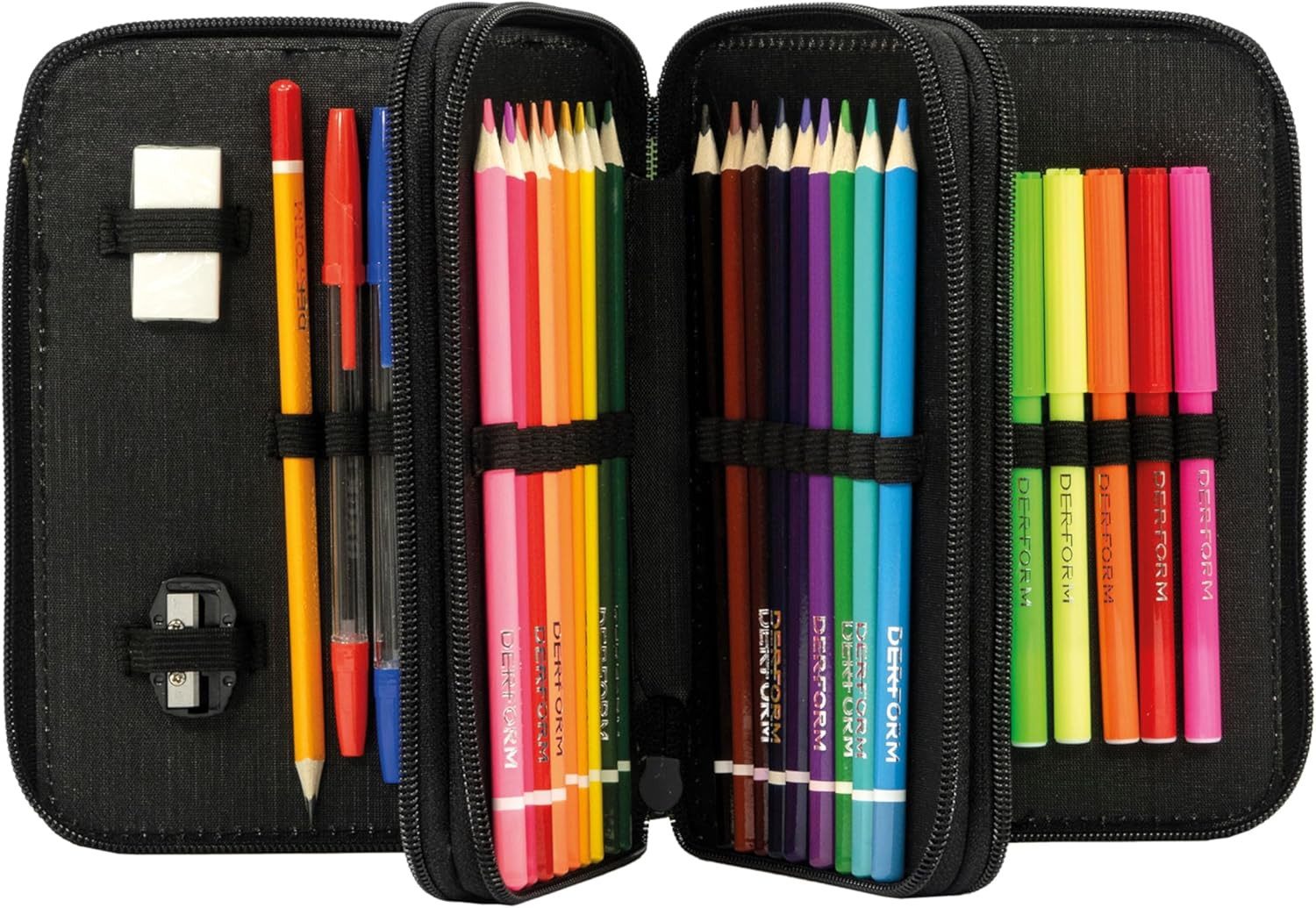 GOLDKIDS Federmäppchen 3 Fächer - Mäppchen für Mädchen und Jungen -, (Federmappe 3-Fach Federtasche, 1-tlg., Gefüllte Schüleretui 43-teilig), Schüleretui 43-teilig - Schulmäppchen und Hausaufgabenheft