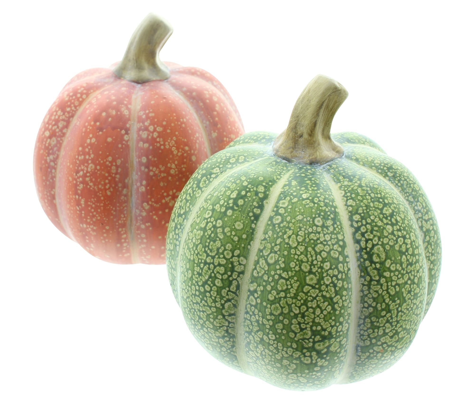 Dekoleidenschaft Dekofigur "Kürbis" Terracotta Dekokürbis, Halloweendeko, Zierkürbis Ø 16 cm (2 St., im Set), Halloween Deko in orange & grün, Herbstdeko – Bild 2 von 3