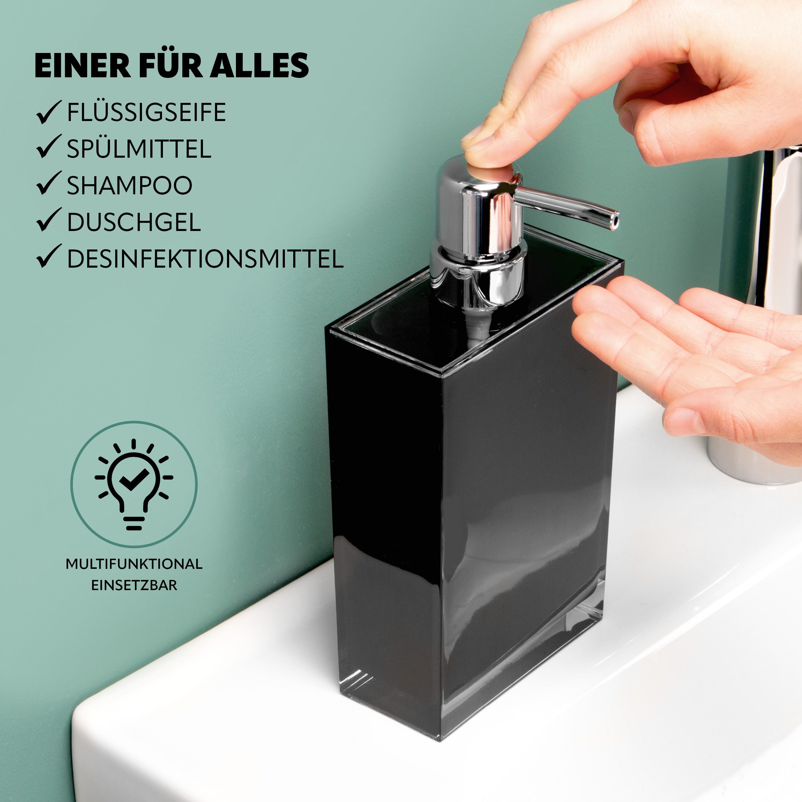 bremermann Seifenspender Seifenspender XL mit ca. 500 ml Füllmenge, Kunststoff eckig, schwarz