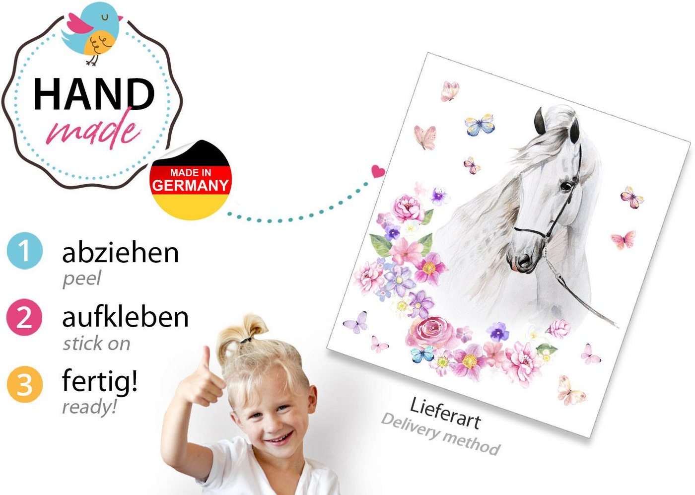 little DECO Wandtattoo »Little Deco Wandtattoo Pferdekopf mit Blumen & Schmetterlingen«-kaufen
