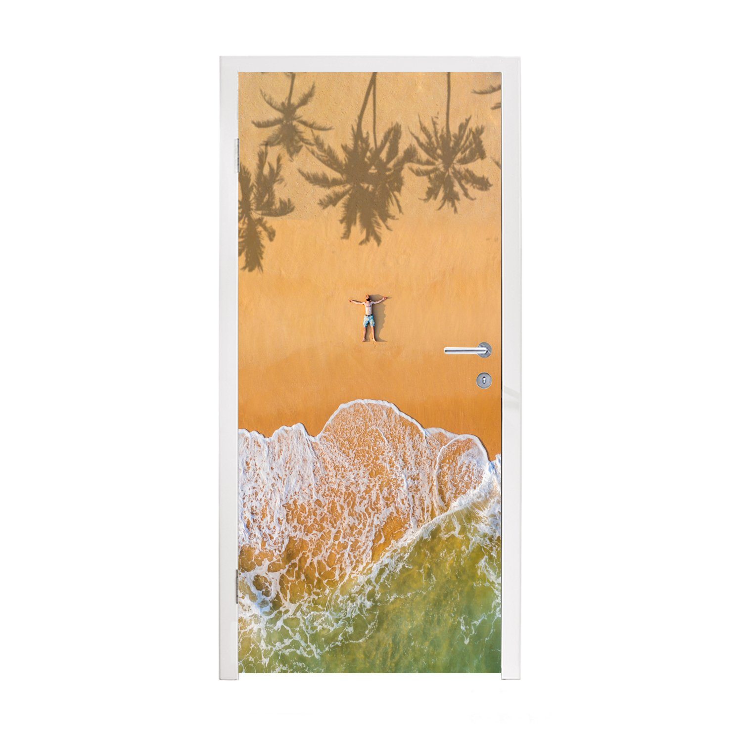 MuchoWow Türtapete Strand - Schatten - Palme, Matt, bedruckt, (1 St), Fototapete für Tür, Türaufkleber, 75x205 cm