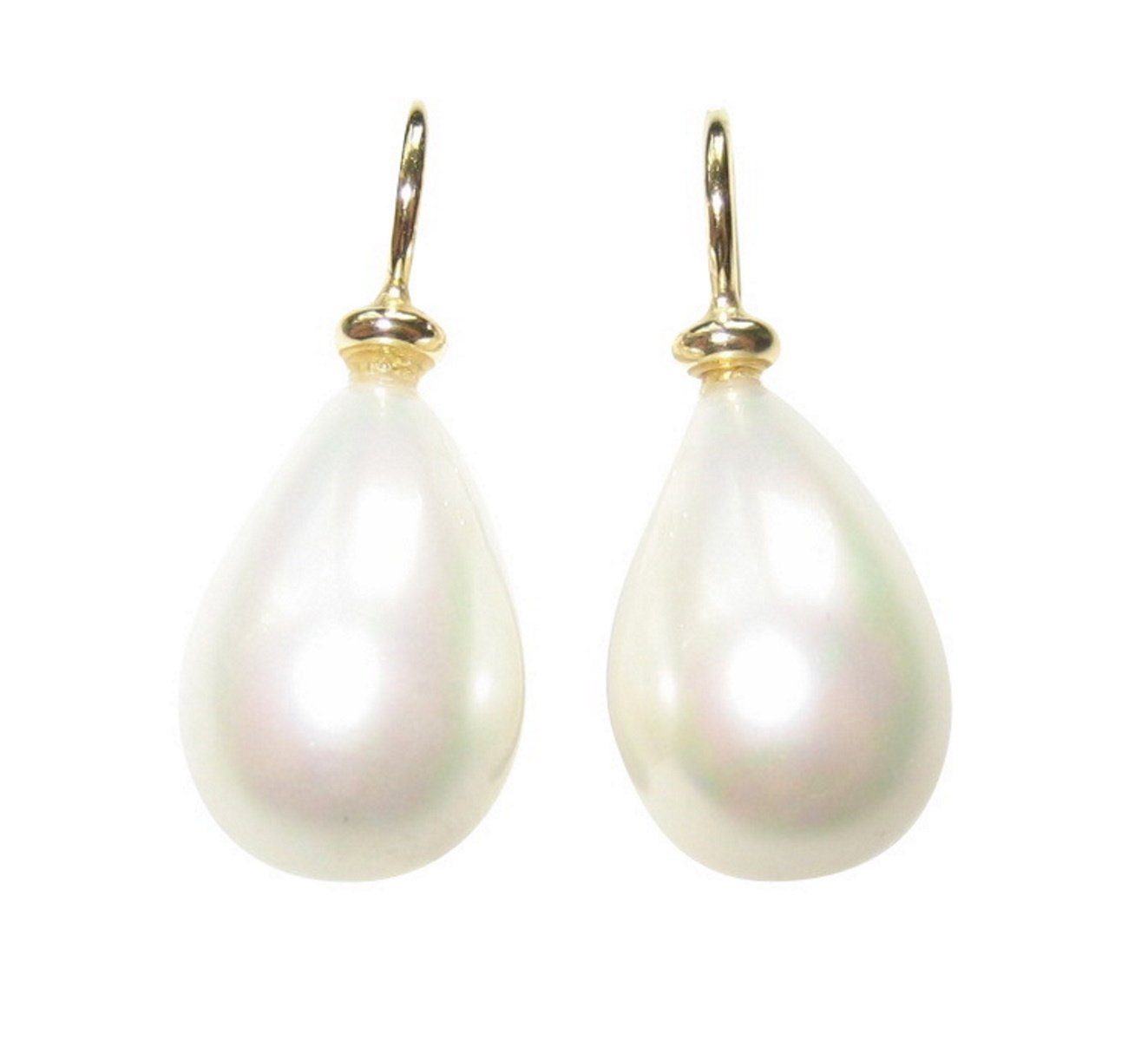 Mugello Perlenohrringe Goccia weiß gold-platt. Muschelkern klassisch stilvoll Geschenk, Perlenschmuck für Frauen, Bügel Sterlingsilber mit 585er Vergoldung