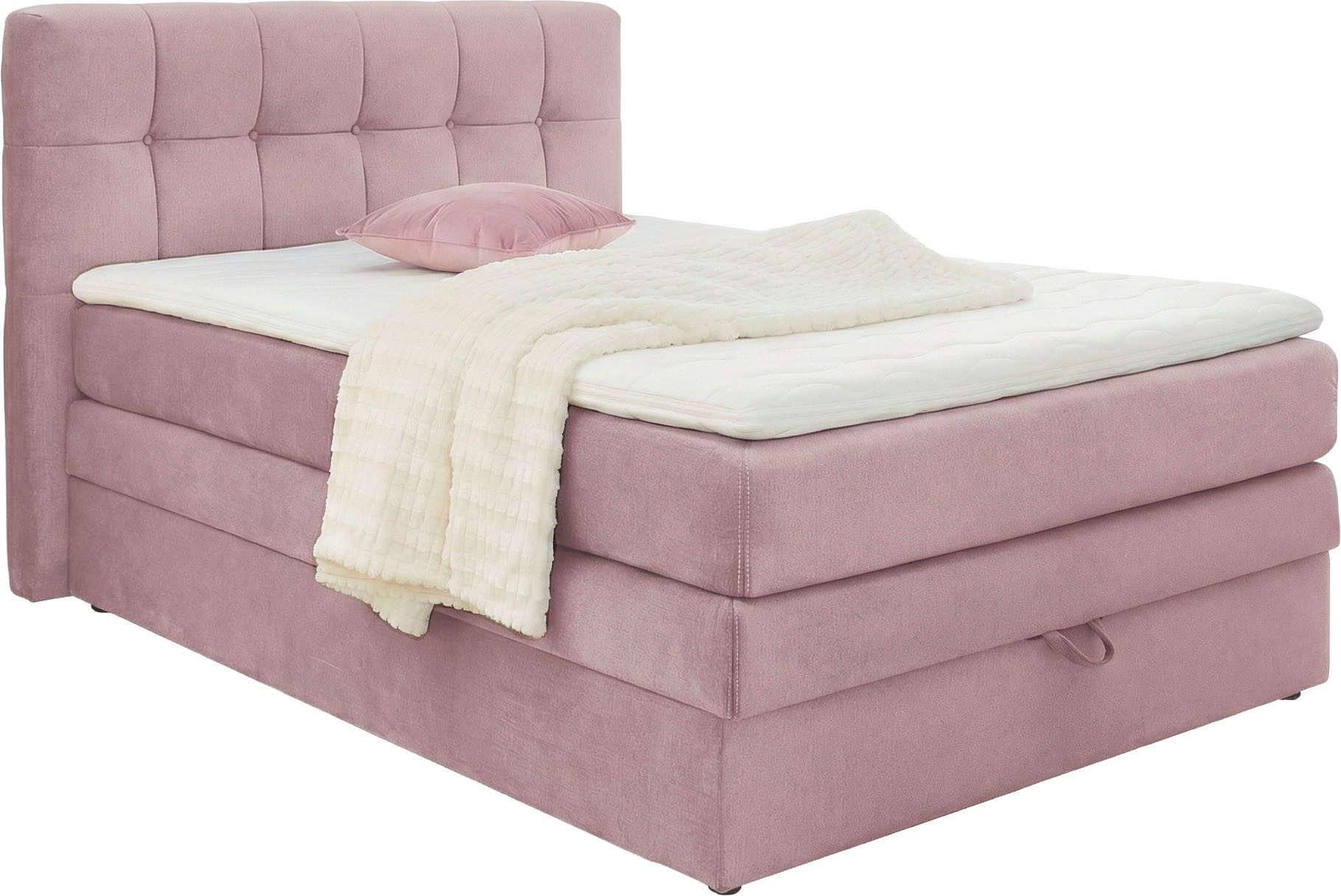 Jockenhöfer Gruppe Boxspringbett AMY in Samt, erhältlich in den Breiten 120cm & 140cm, mit Bettkasten und Topper