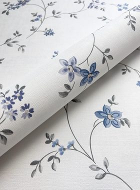 Newroom Vliestapete, Blau Tapete Floral Blumen - Vintage Blumentapete Grau Weiß Romantisch 3D Optik Blätter Blüten für Schlafzimmer Wohnzimmer Küche