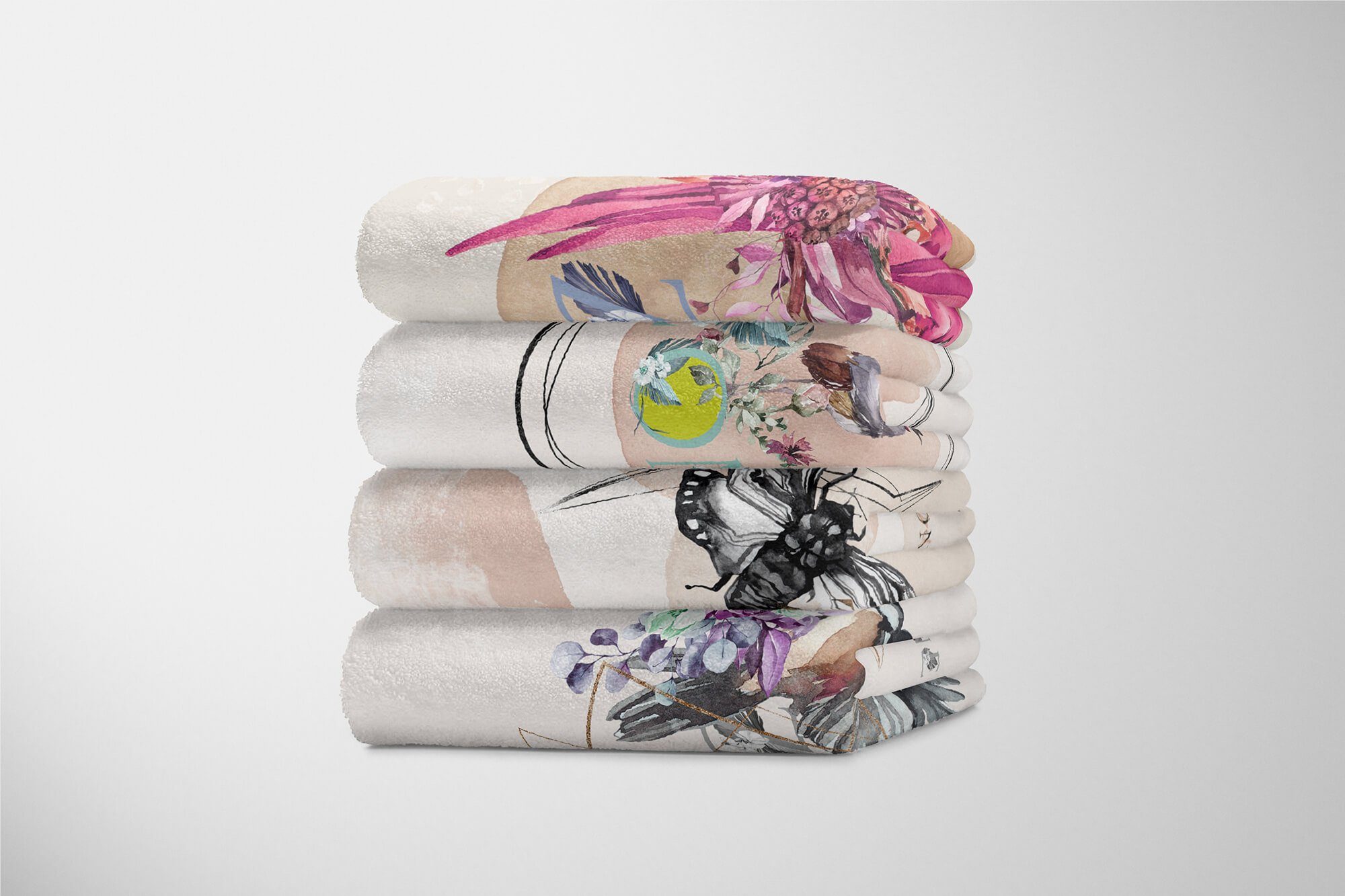 Baumwolle-Polyester-Mix (1-St), Motte Kuscheldecke Saunatuch Handtücher Handtuch Pastelltöne, Art Motiv Kunstvoll Handtuch Strandhandtuch Sinus