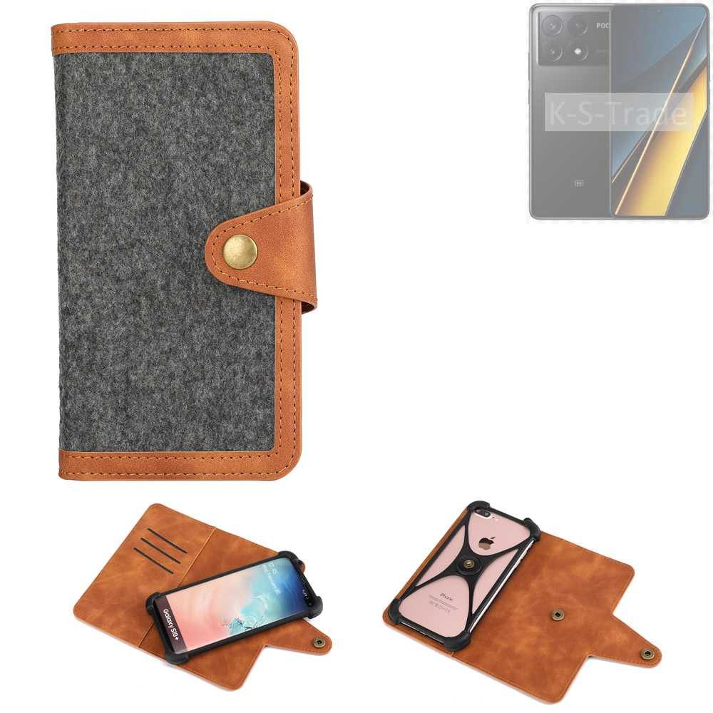 K-S-Trade Handyhülle für POCO X6 Pro 5g, Schutzhülle Handyhülle Filz Hülle Kunst-Leder dunkelgrau braun
