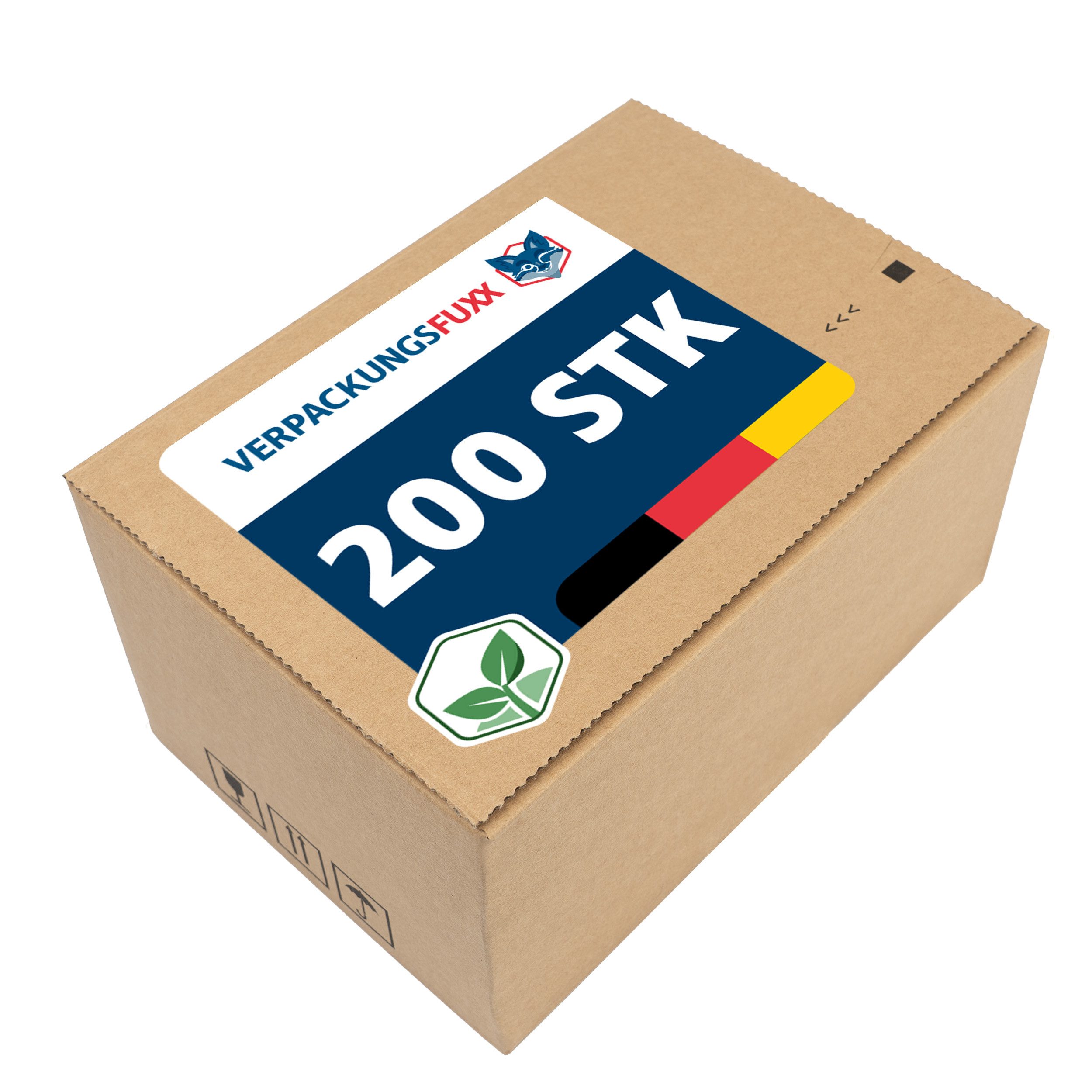VERPACKUNGSFUXX Karton Versandkarton mit Automatikboden 22 x 16 x 12 cm, 200 Stk., mit Selbstklebeverschluss & Aufreißfaden, 1-wellig, Päckchen