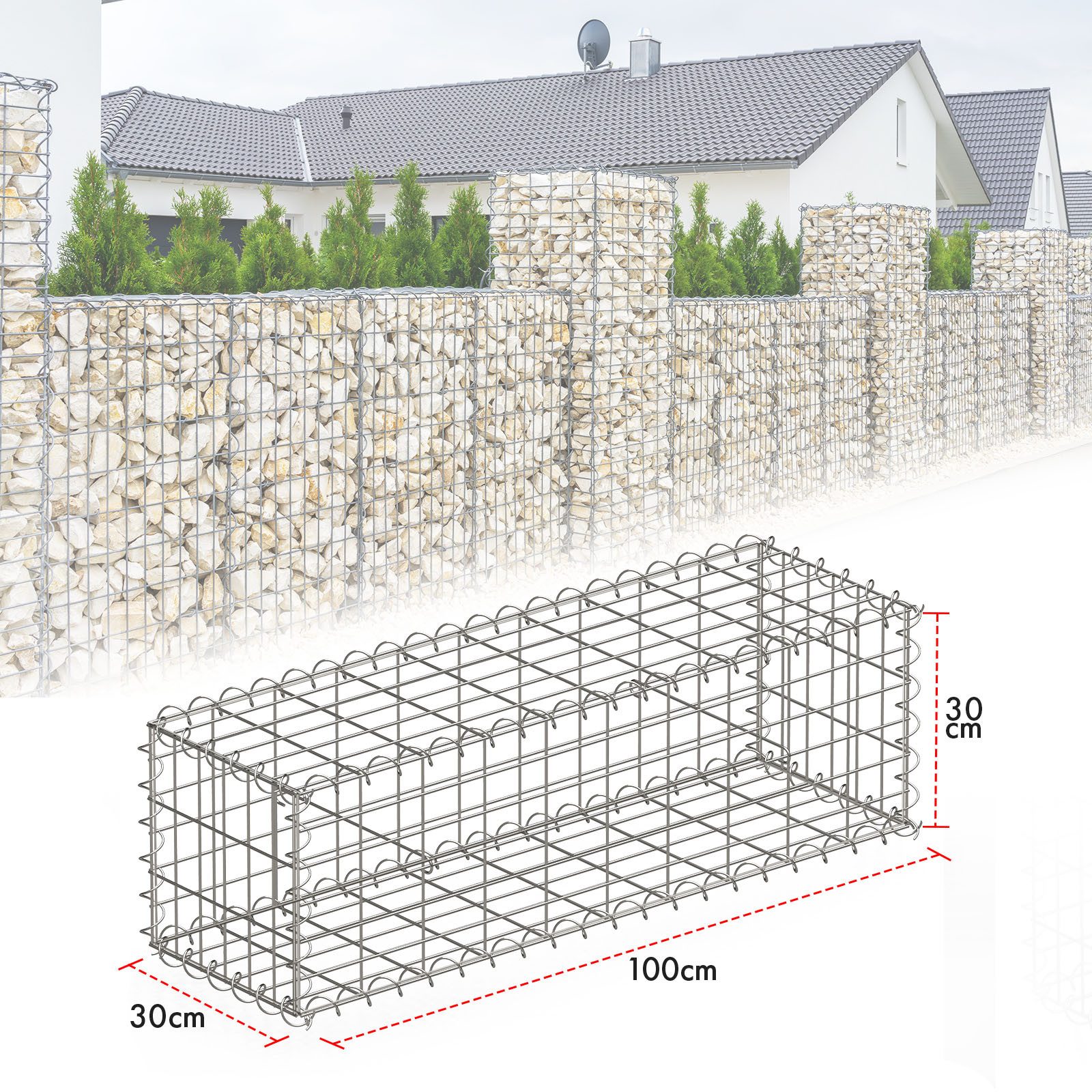 Floordirekt Gabionenzaun Lenox, Robuster, verzinkter Stahl, Langlebig & rostfrei, Maschenweite 5×10 cm – ideal für Natursteine – Bild 2 von 5