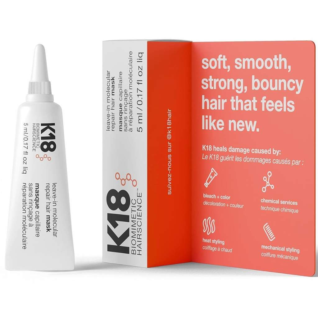 K18 Haarmaske Leave-In Molecular Repair Hair Mask 5ml – Leave-in Haarmaske für, geschädigtes Haar – intensive Haarpflege nach Hitze-Styling, Blondierung & chemischen Behandlungen, wirkt in 4 Minuten