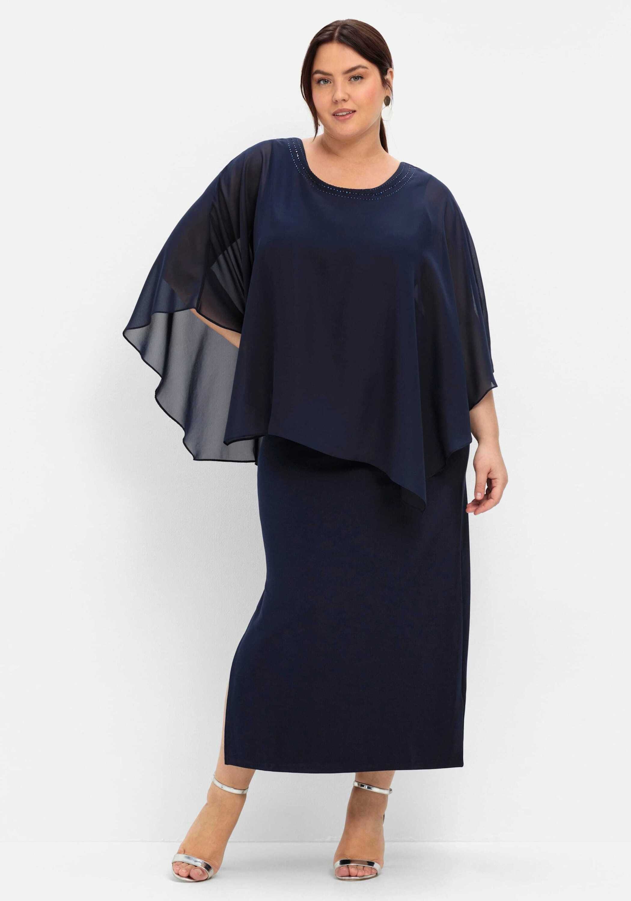 Sheego Etuikleid Abendkleid 3/4-Arm im Lagenlook