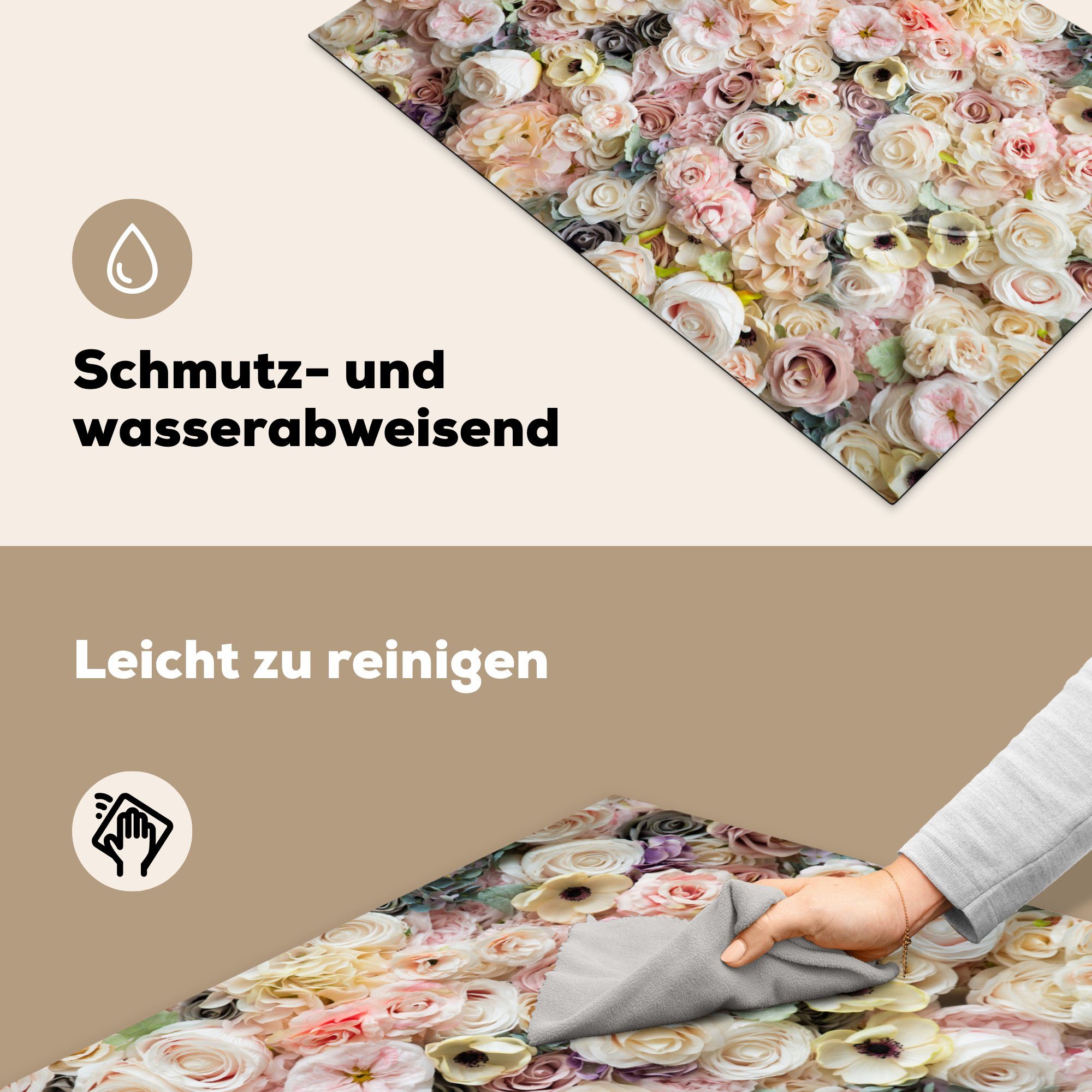MuchoWow Herdblende-/Abdeckplatte Rosen - - die 81x52 tlg), cm, Schutz küche, Ceranfeldabdeckung (1 Blumen Vinyl, Induktionskochfeld für Pastell