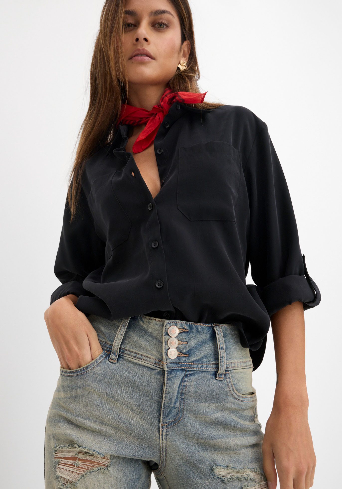 bonprix Skinny-fit-Jeans Skinny-fit, mit breitem High Waist Bund, coole Destroyed Effekte