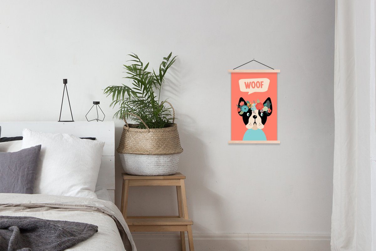 Poster (1 Wohnzimmer, St), Blume, Haustier Textilposter Magnetisch Hund - Posterleiste, - Bilderleiste, für MuchoWow