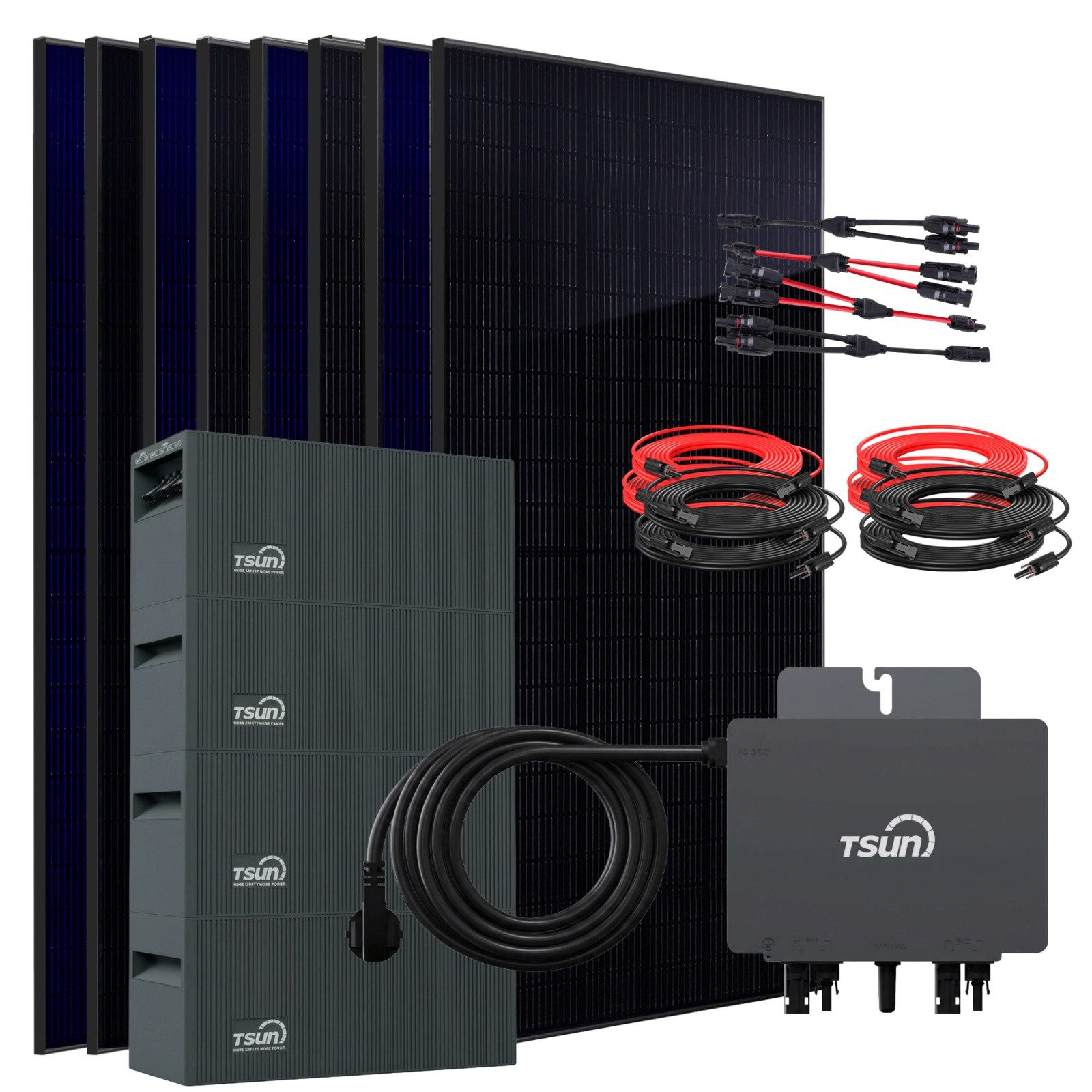 SUNNIVA Balkonkraftwerk 4000W mit 8,04 kWh Speicher TSUN SOLARCAN TSOL-DCU2000Lite, (BIFAZIAL FULLBLACK komplett Steckdose, PV Solaranlage Komplettset mit Solarspeicher, 8x 500W Glas-Bifacial)