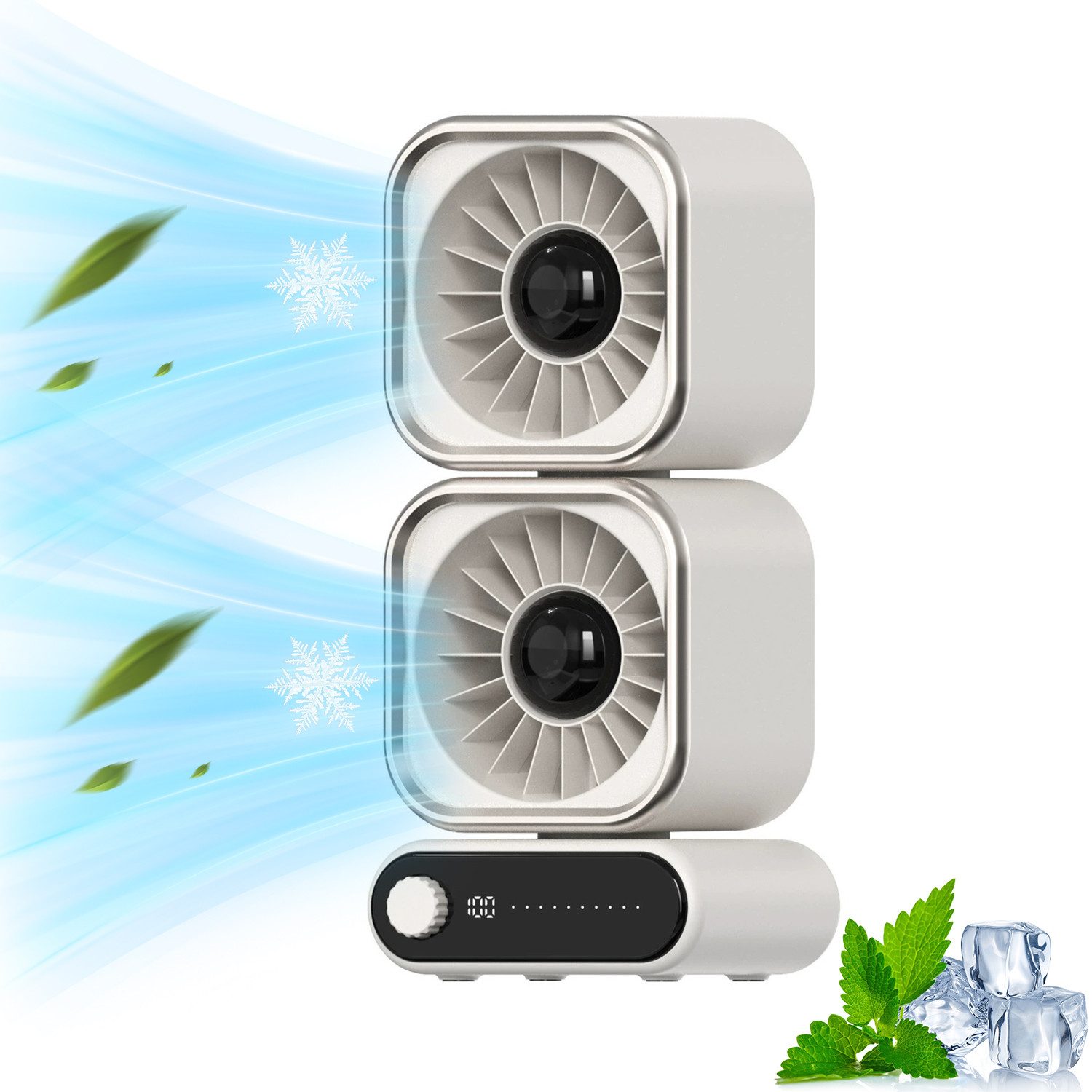 MOPUEA Tischventilator Tischventilator, doppelter Lüfterkopf mit 360°-Drehung&180°-Autoswing, 4000-mAh-Akku, 100 stufen, leiser, für Schlafzimmer, Büro und Reisen
