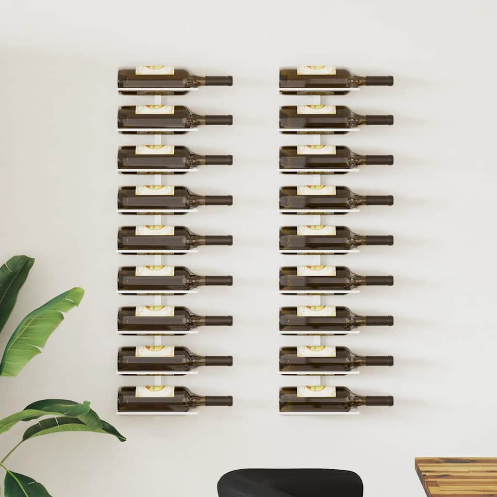 vidaXL Weinregal Wand-Weinregal für 9 Flaschen 2 Stk. Weiß Eisen, 1-tlg.