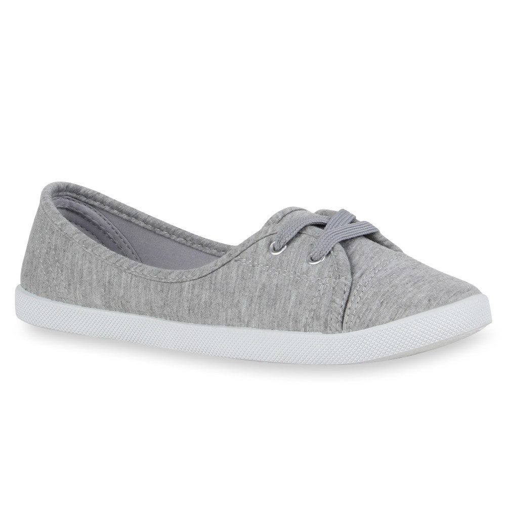 VAN HILL 79659 Sneaker Ballerinas Sportliche Damen Ballerinas Stoff Slipper Sneaker Flats Schnürer 71109