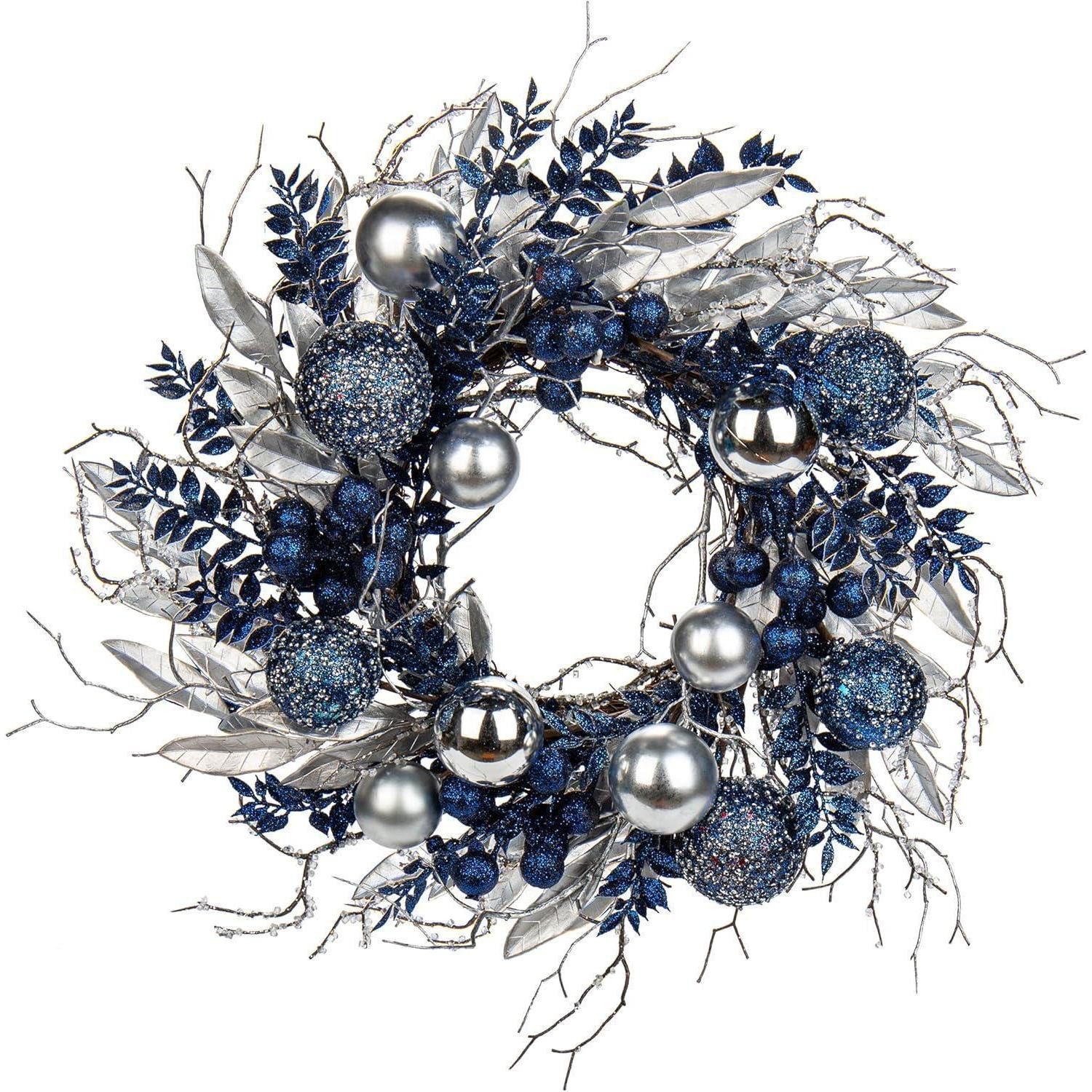 LuxusKollektion Adventskranz Weihnachtskranz Adventskranz Türkranz Weihnachtskugeln 40cm Blau